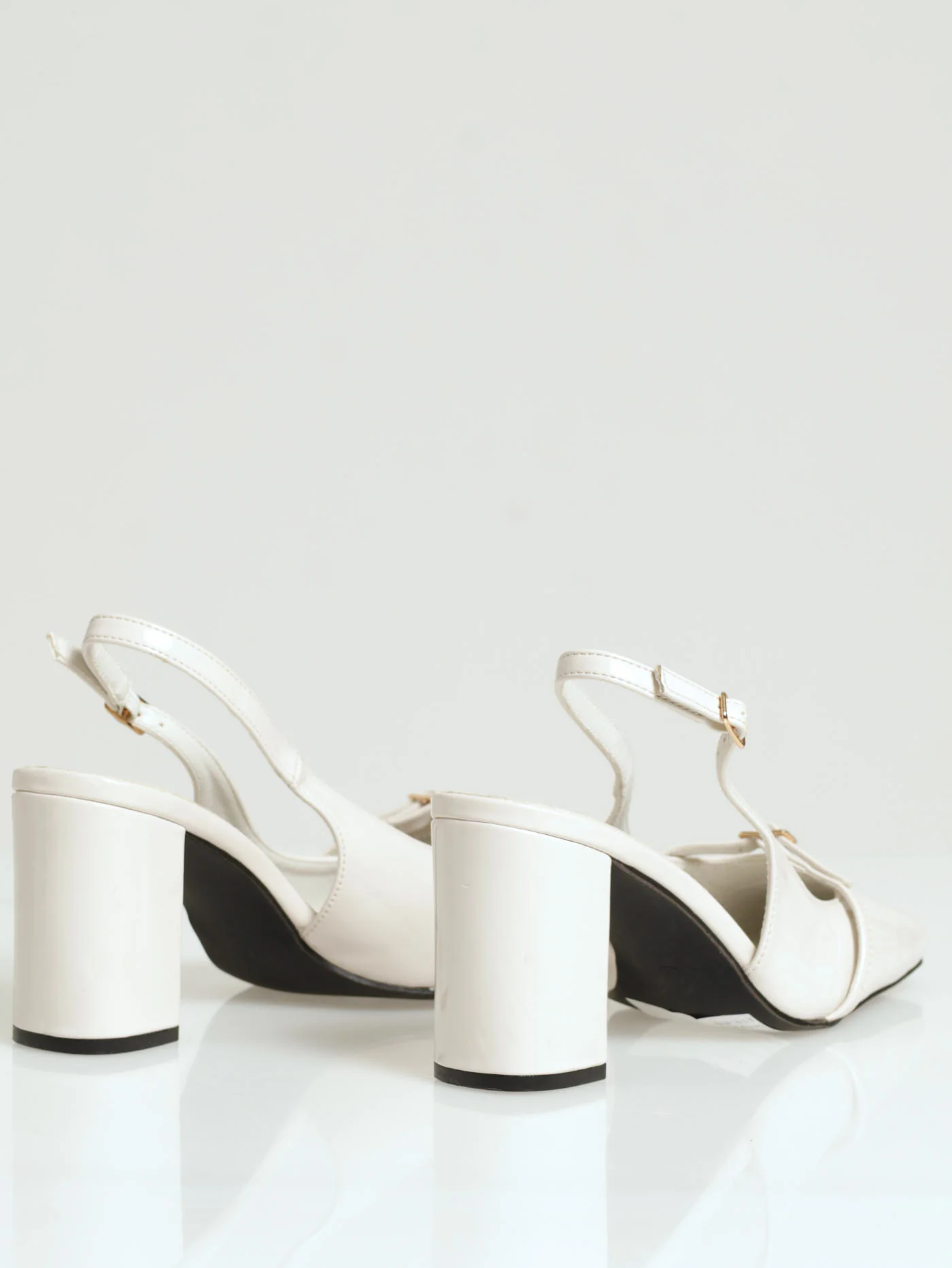 Mid Block Square Toe Court Heel With Dainty Foot Buckle - Off White - Image 4