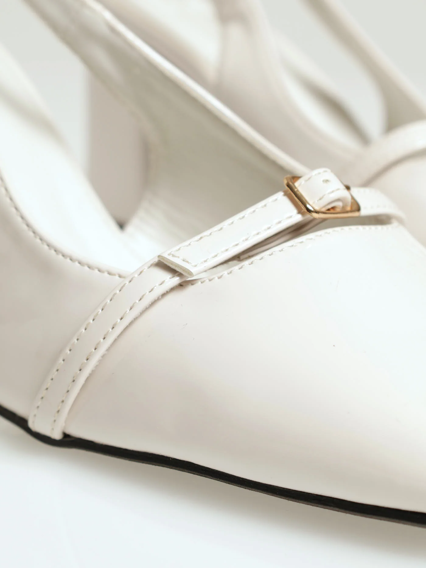 Mid Block Square Toe Court Heel With Dainty Foot Buckle - Off White - Image 6