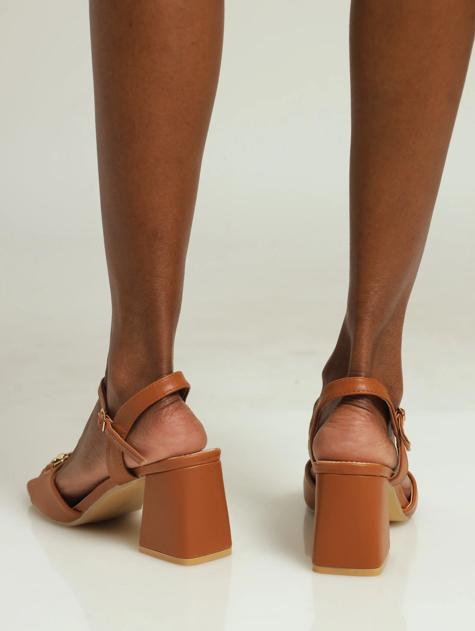 Mid Block Square Toe Mule Heel With Bar Trim - Tan - Image 3