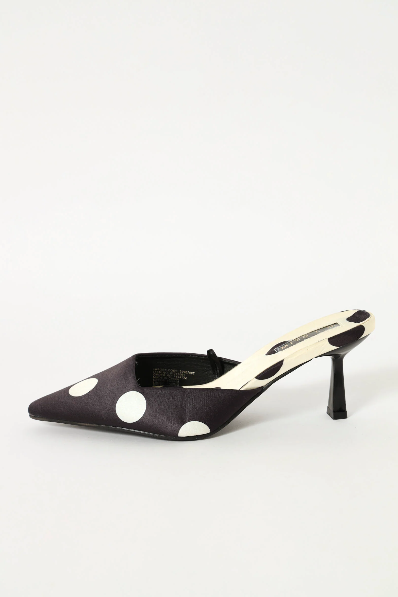 Mid Heel Polka Dot Slip On Pointy Court Heel - Black/White - Image 3