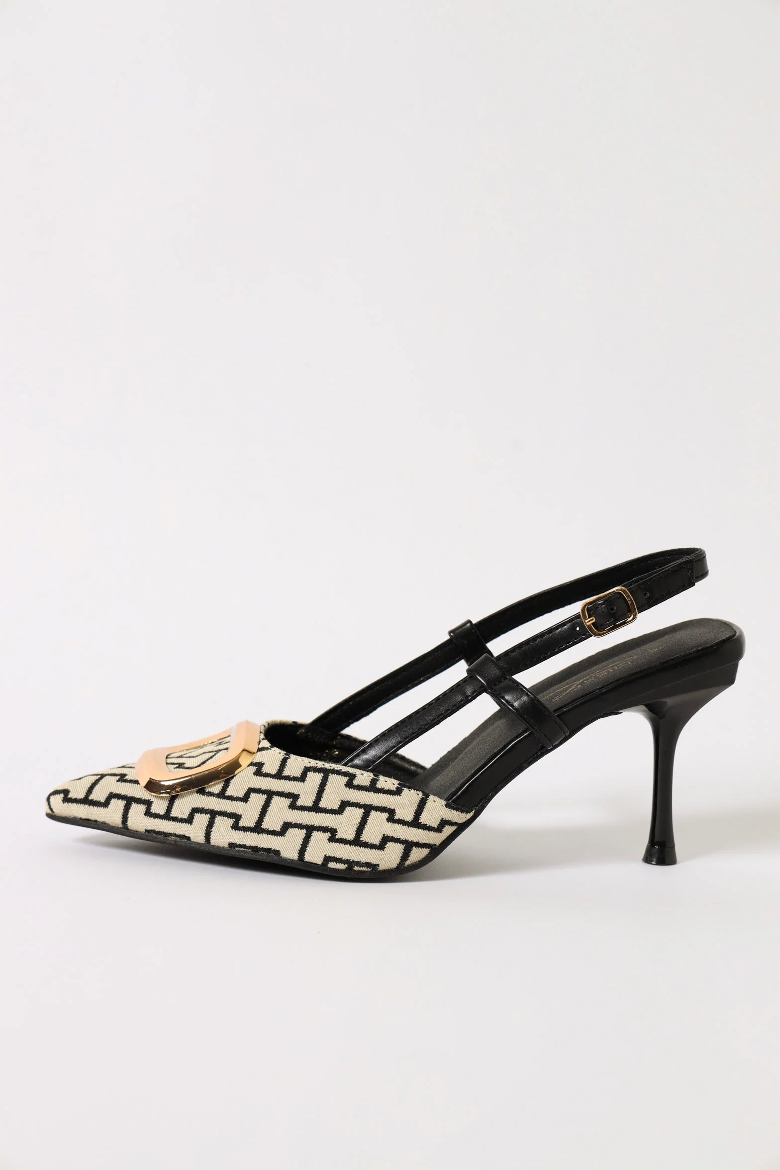 Mid Slingback Pointy Monogram Court Heel - Black