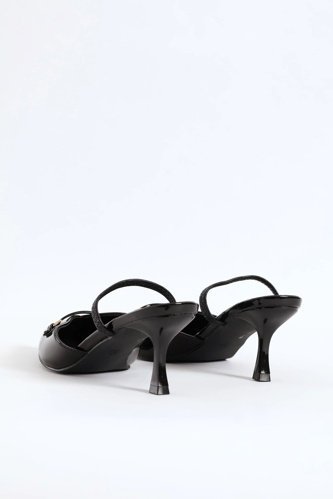 Mid Stiletto Bar Trim Slingback Court Heel - Black - Image 3