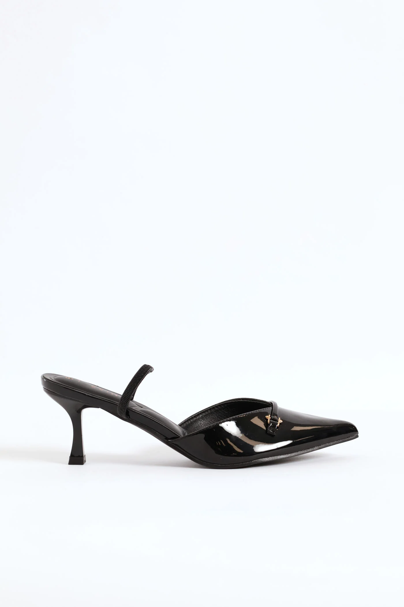 Mid Stiletto Bar Trim Slingback Court Heel - Black - Image 6