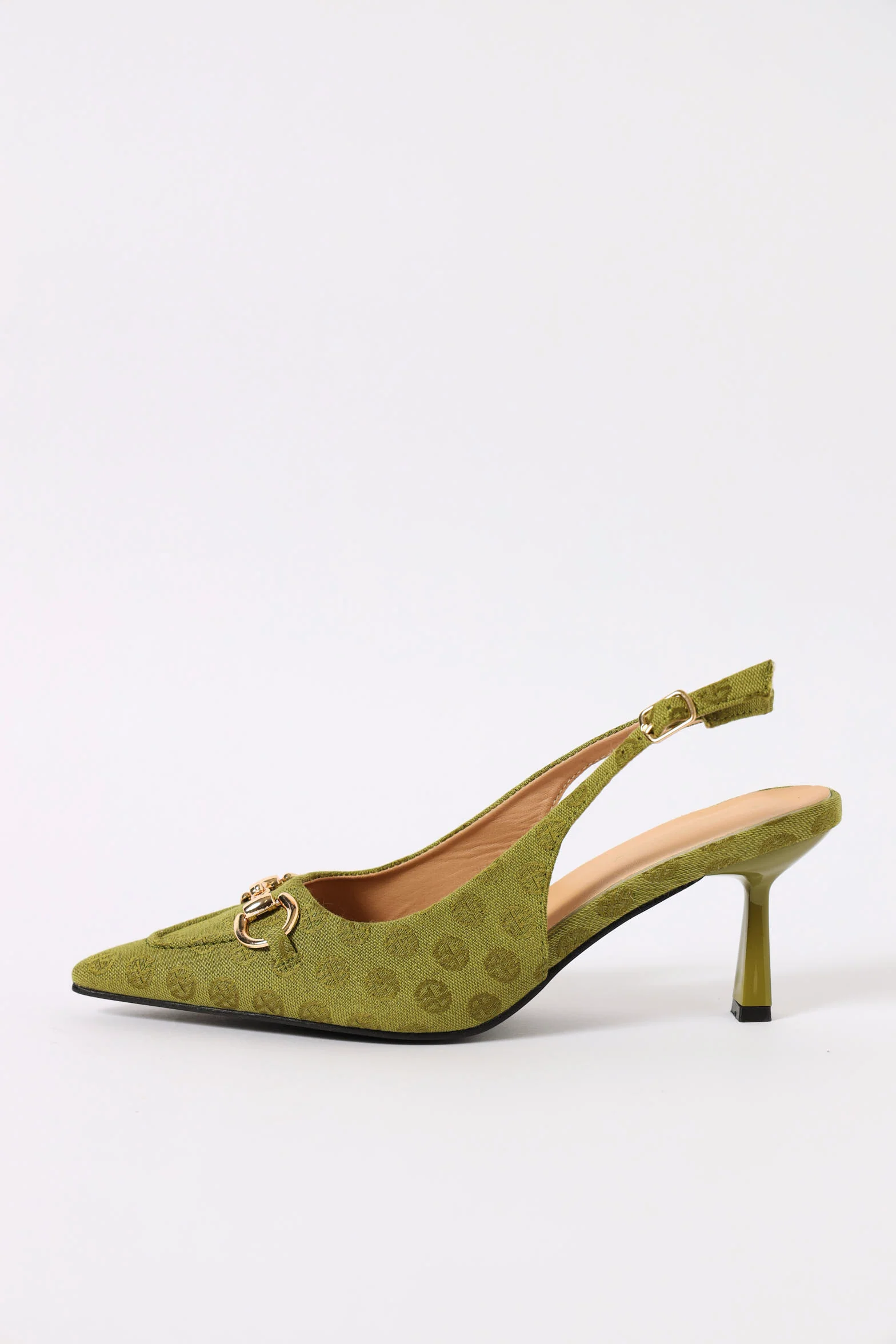 Mid Stiletto Link Trim Slingback Heel - Chartreuse - Image 3