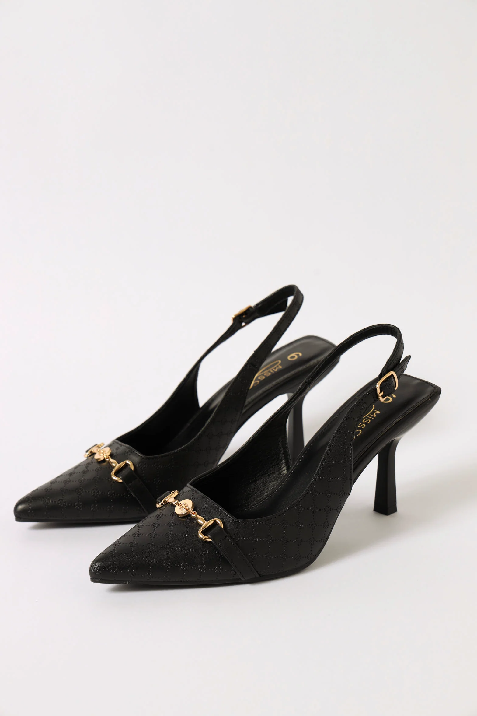 Mid Stiletto Monogram Embossed Slingback Court Heel - Black - Image 2
