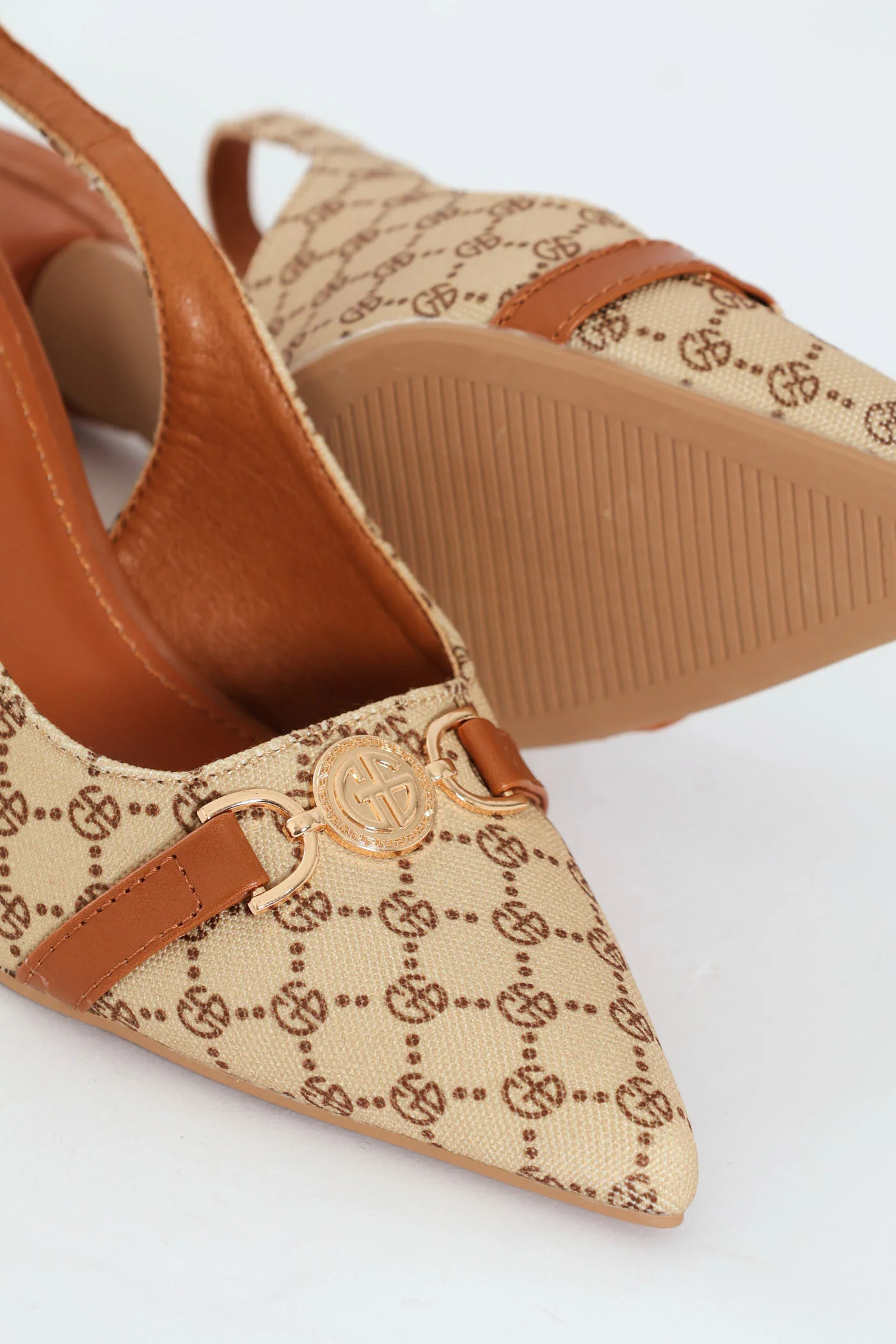Mid Stiletto Monogram Slingback Court Heel - Tan