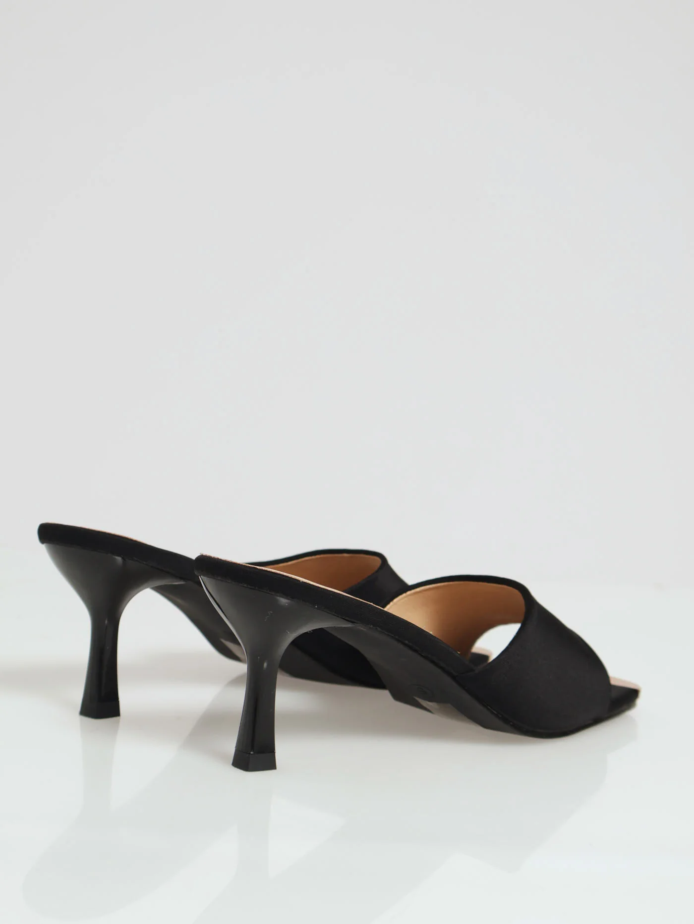 Mid Stiletto One Strap Mule Heel With Gold Toe Cap - Black - Image 3