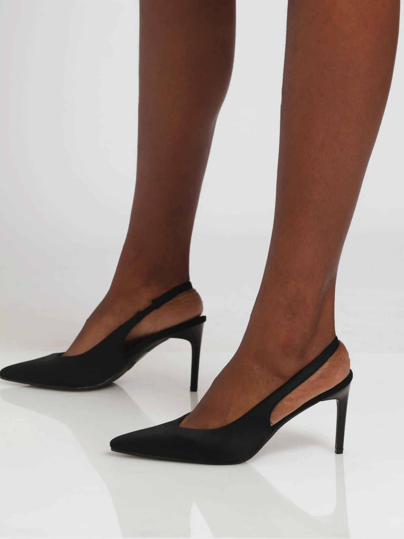 Mid Stiletto Pointy Slingback Court Heel - Black - Image 2