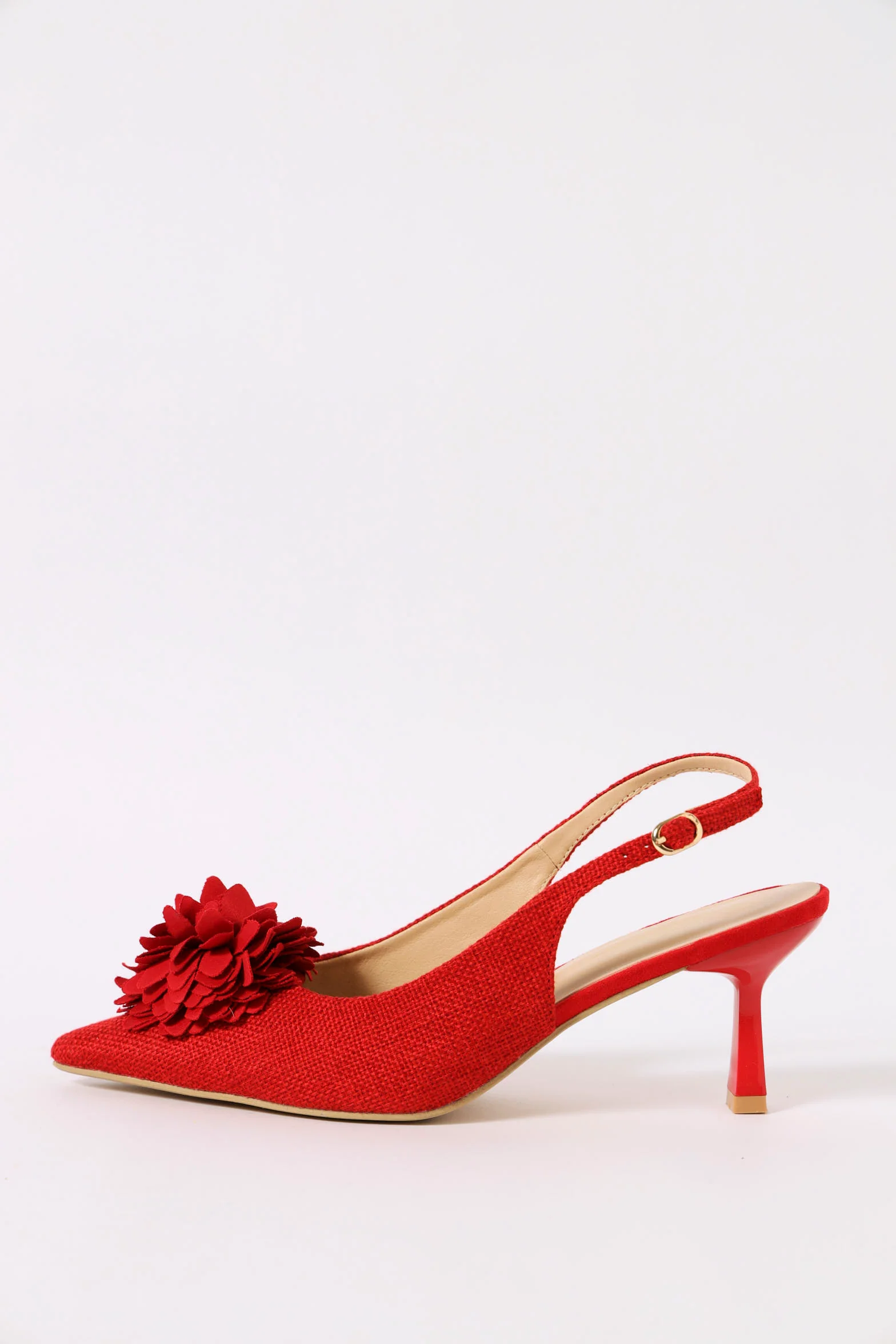Mid Stiletto Slingback Court Heel - Red - Image 3