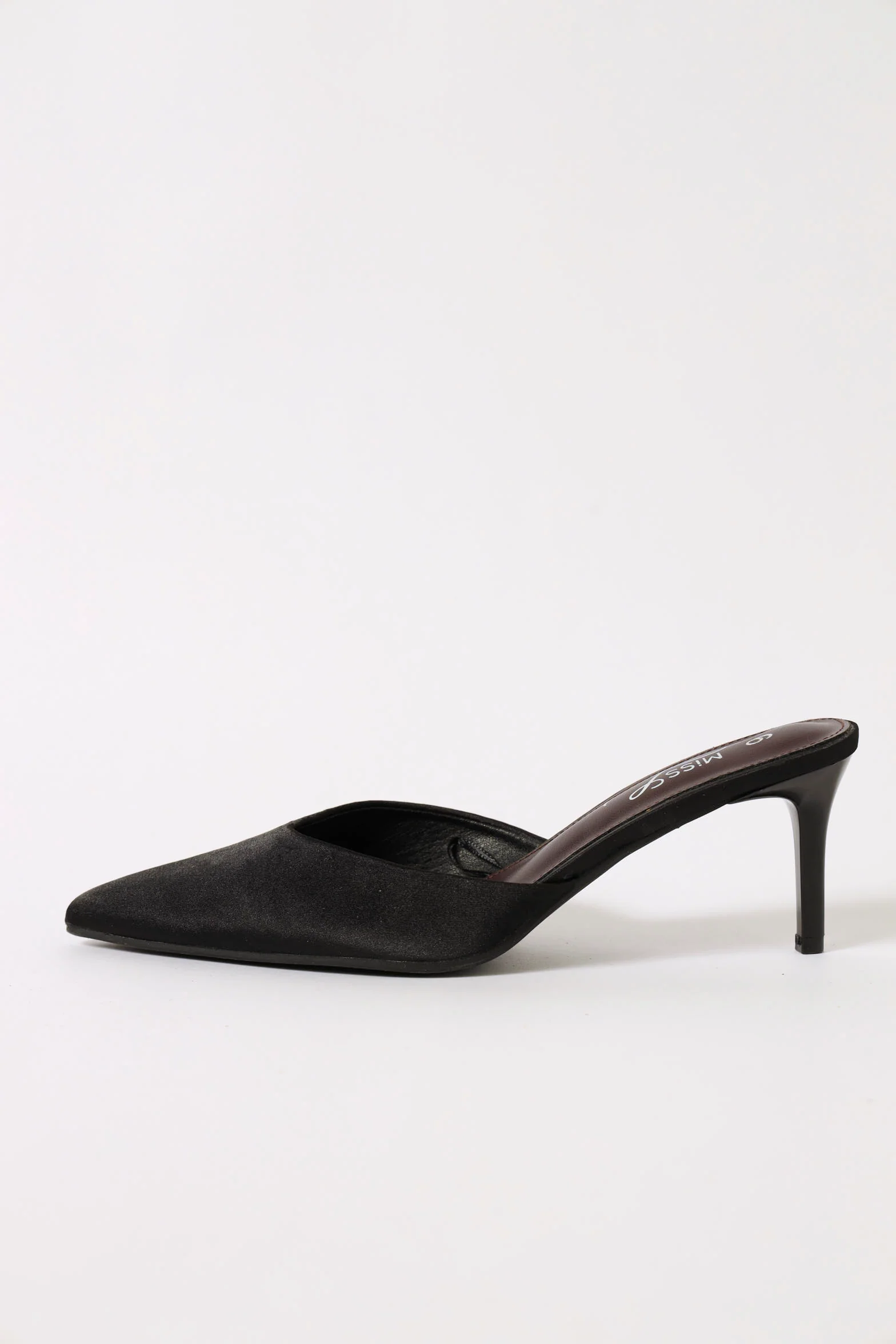 Mid Stiletto Slip On Satin Court Heel - Black