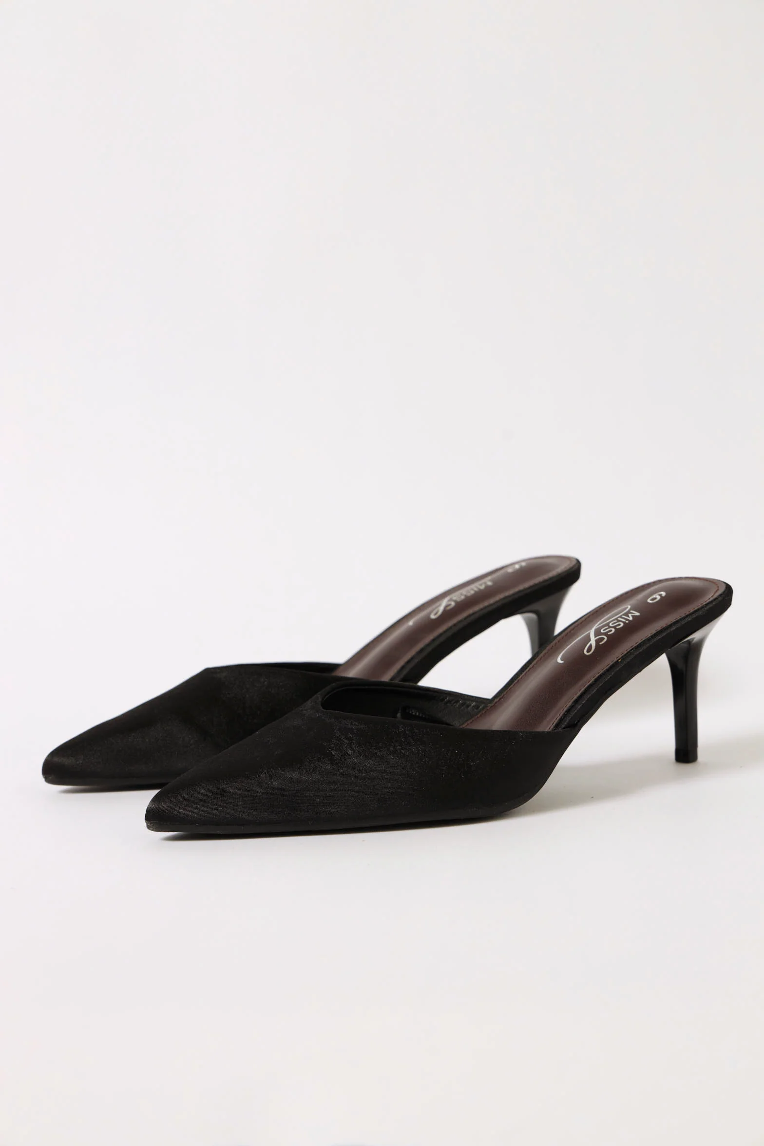 Mid Stiletto Slip On Satin Court Heel - Black - Image 2