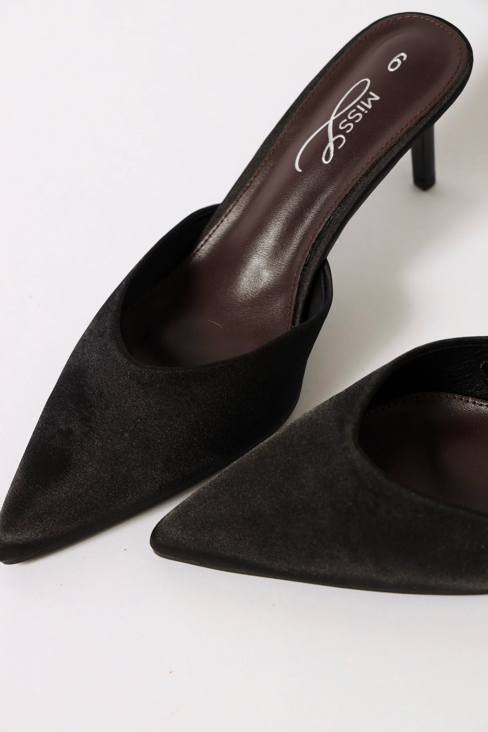 Mid Stiletto Slip On Satin Court Heel - Black - Image 3