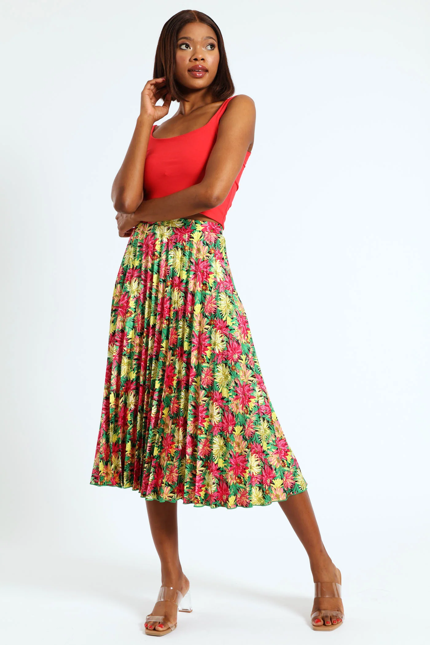 Midi Floral Pleated Skirt - Multi - Image 6