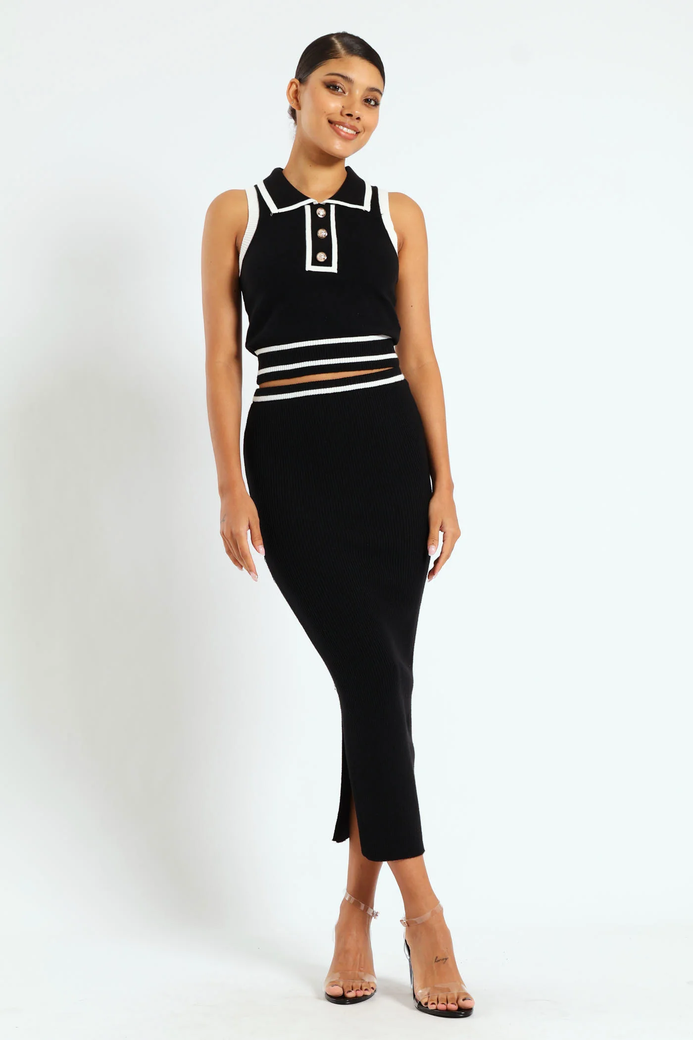 Midi Knitwear Skirt - Black/White - Image 3