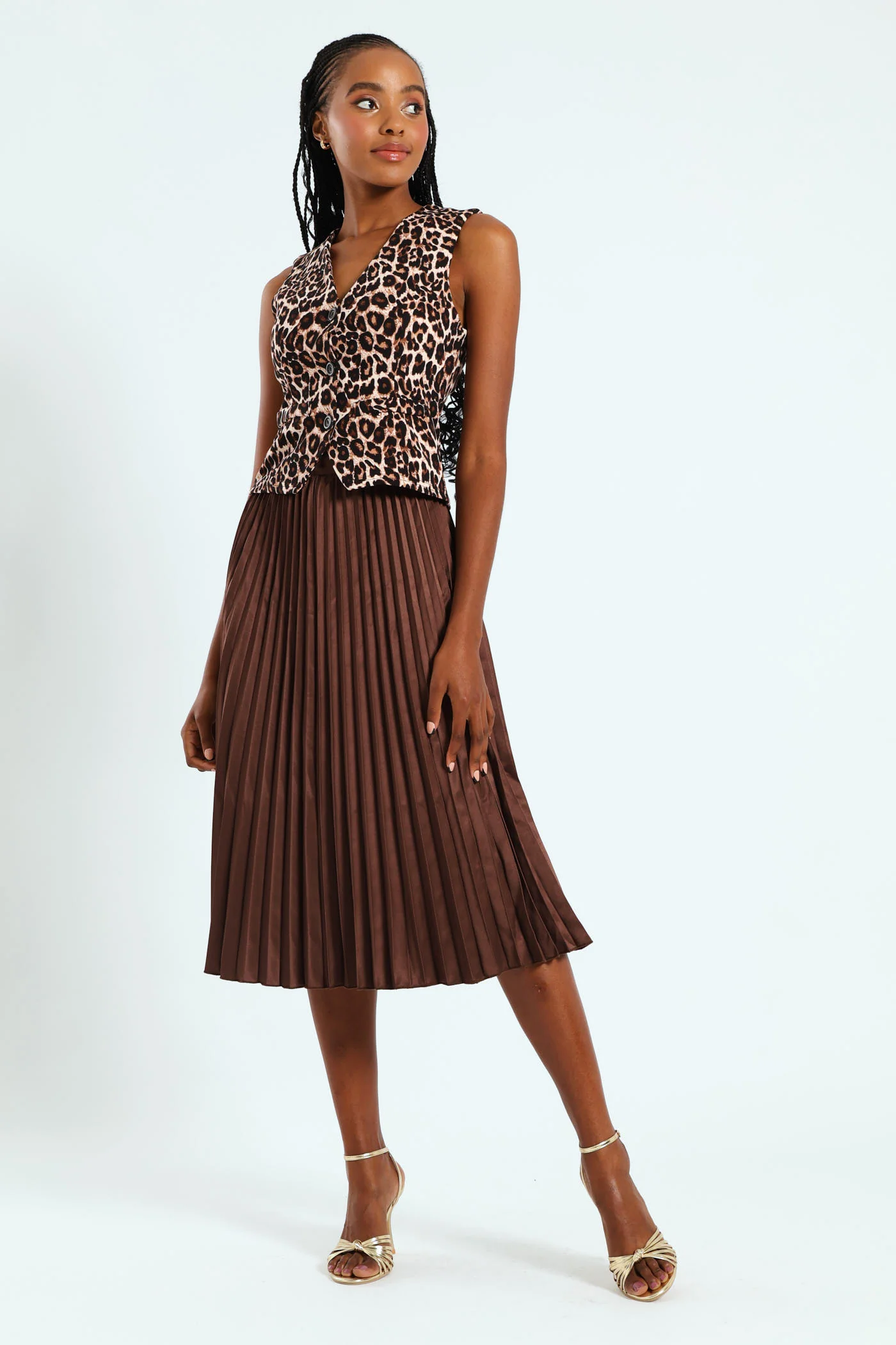 Midi Pleated Skirt - Chocolate - Image 4