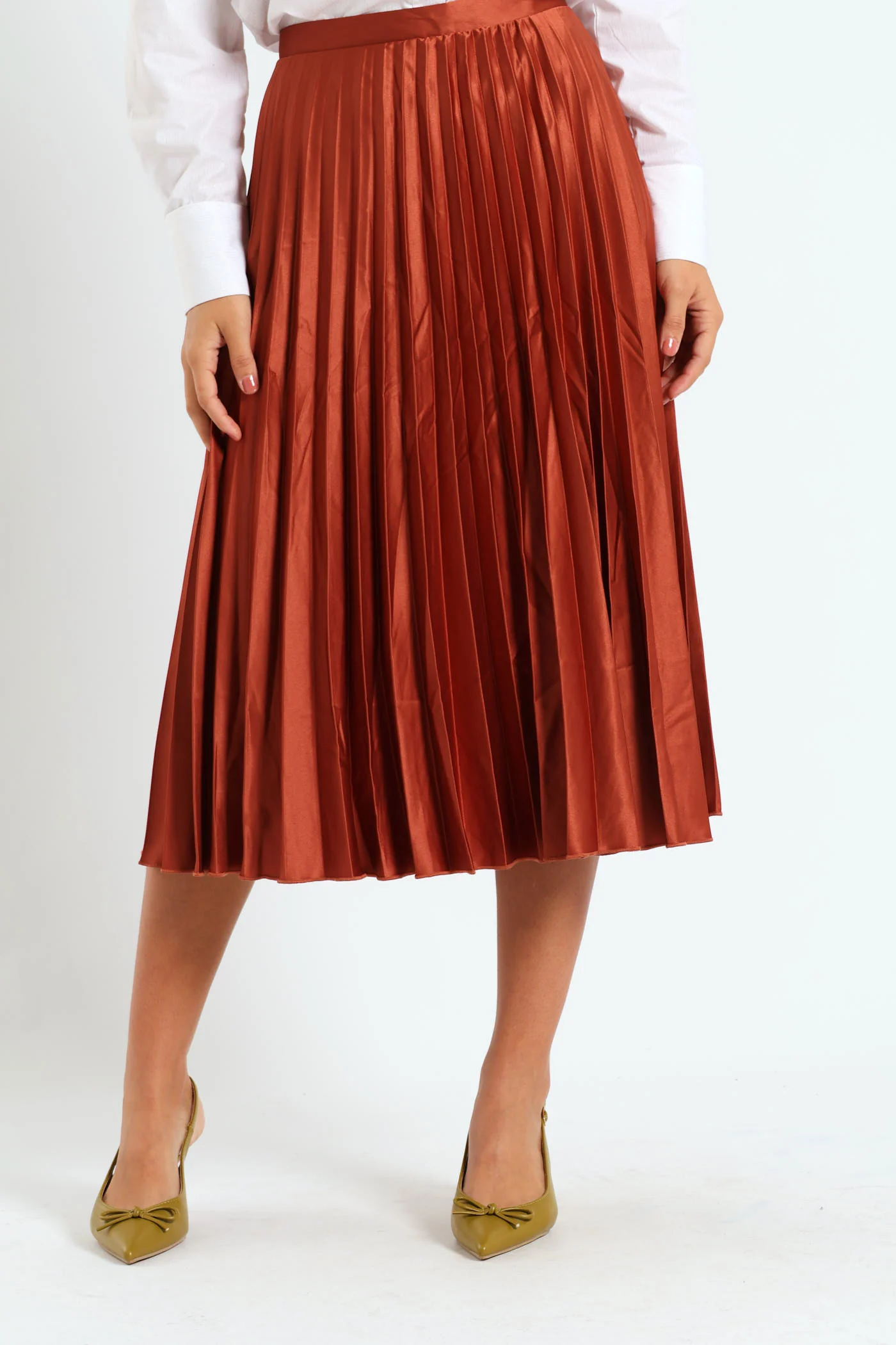 Midi Pleated Skirt - Rust