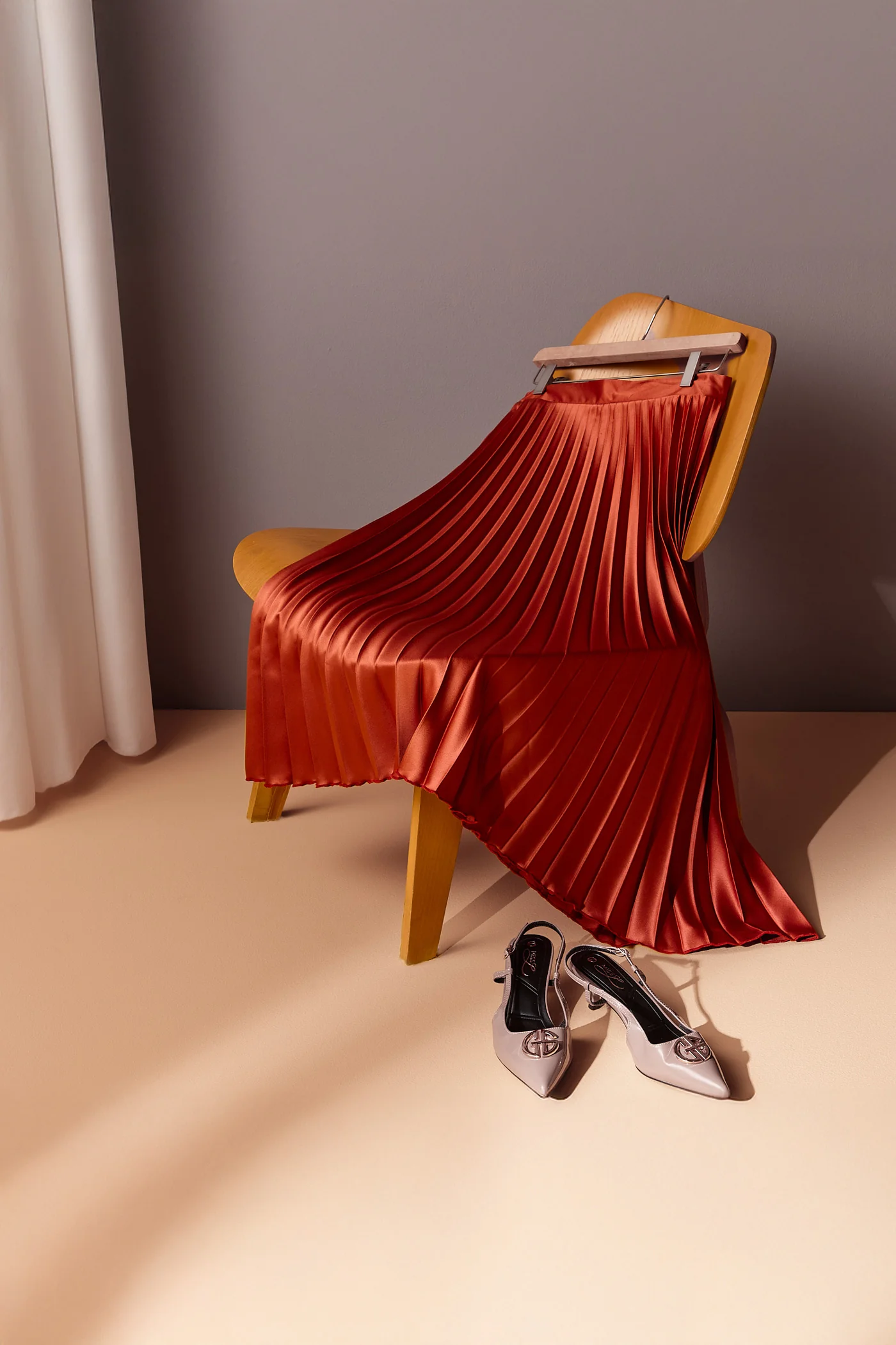 Midi Pleated Skirt - Rust - Image 2