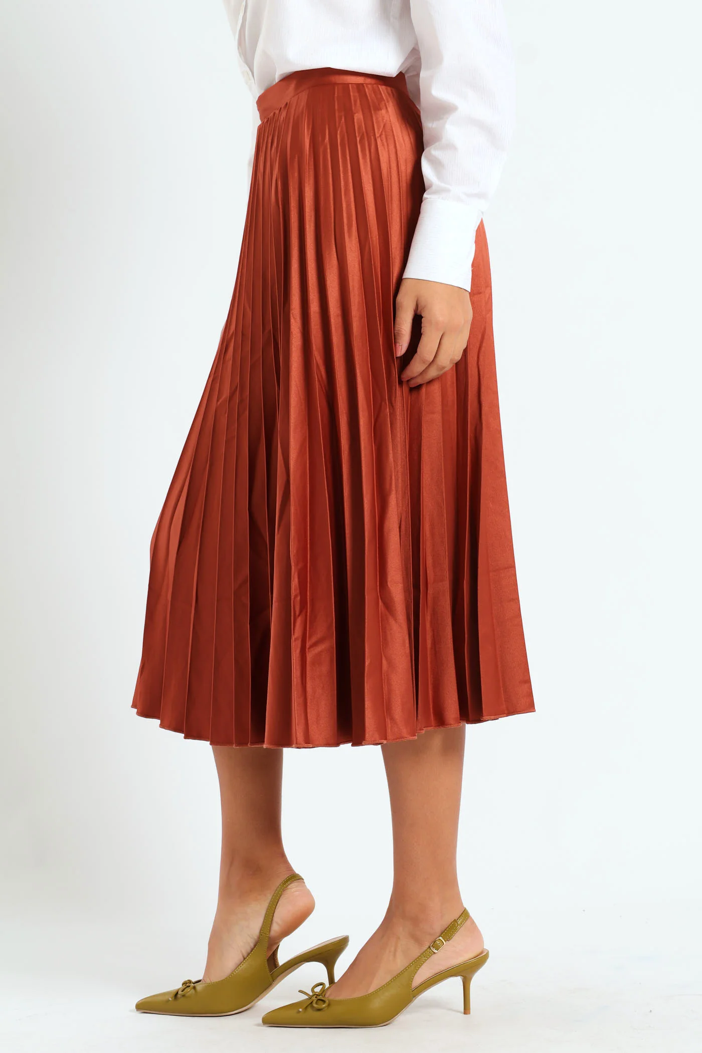 Midi Pleated Skirt - Rust - Image 3