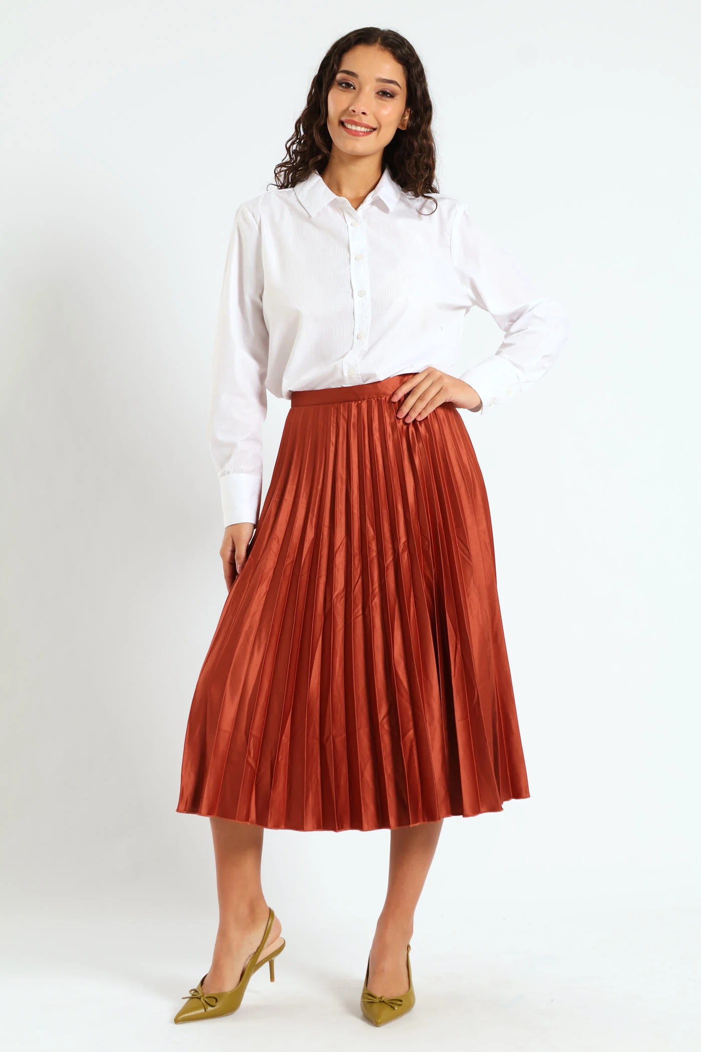 Midi Pleated Skirt - Rust - Image 5