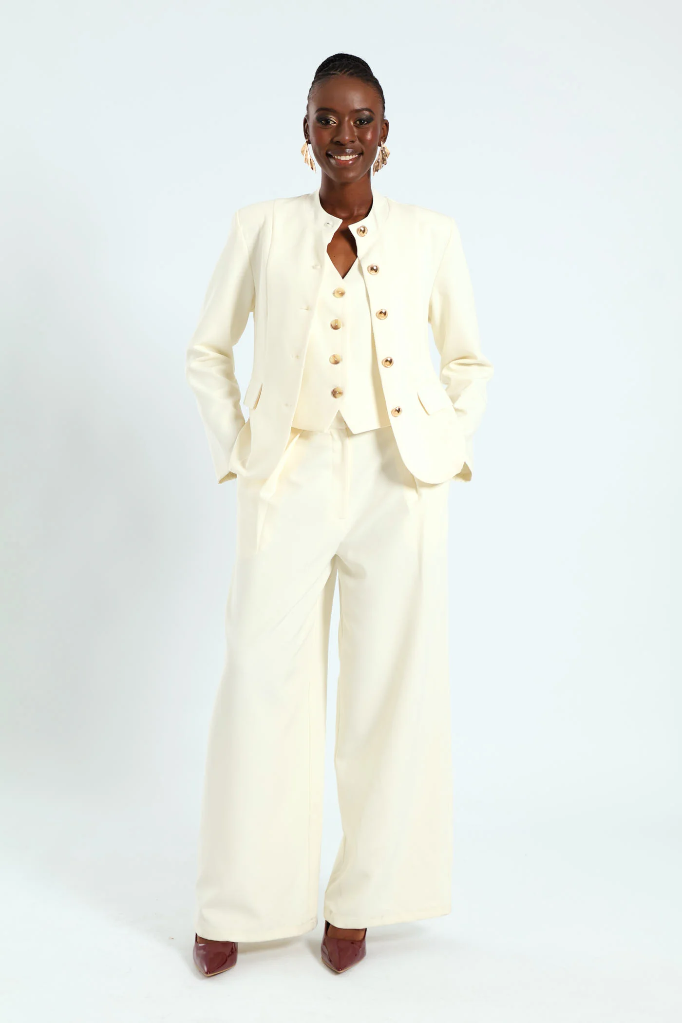 Military Fancy Button Blazer - White - Image 2