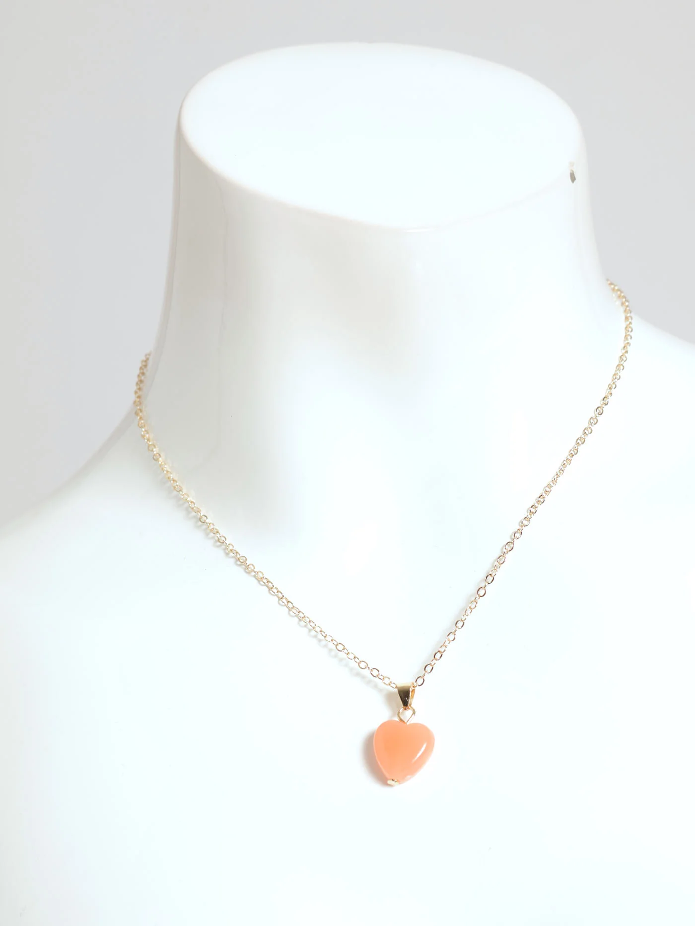 Milky Stone Heart Charm Necklace - Gold