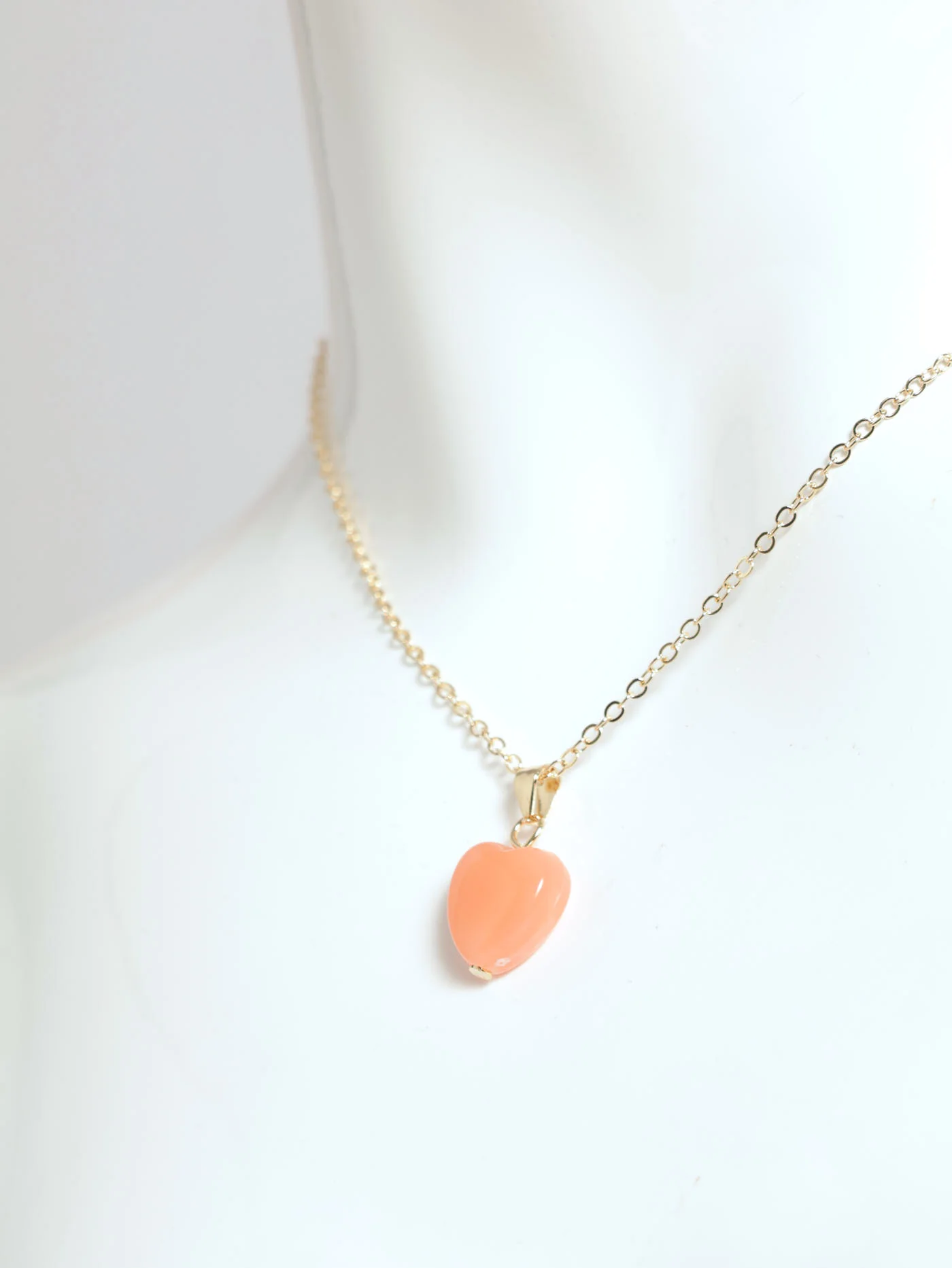 Milky Stone Heart Charm Necklace - Gold - Image 2