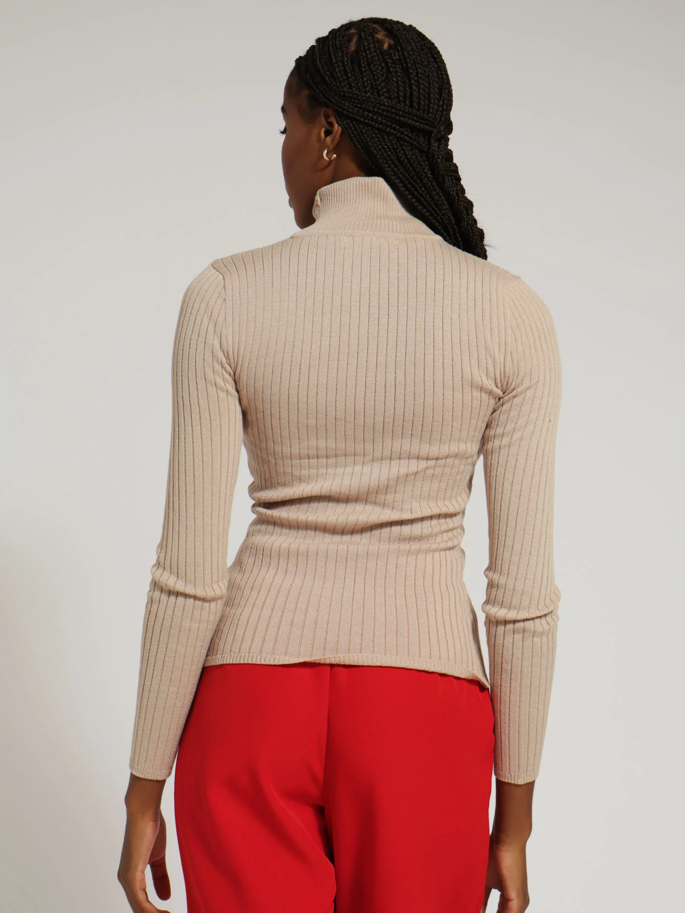Mini Cable Core Poloneck Knitwear - Beige - Image 3