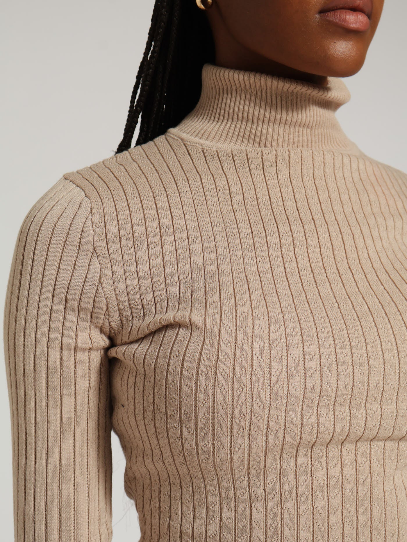 Mini Cable Core Poloneck Knitwear - Beige - Image 4