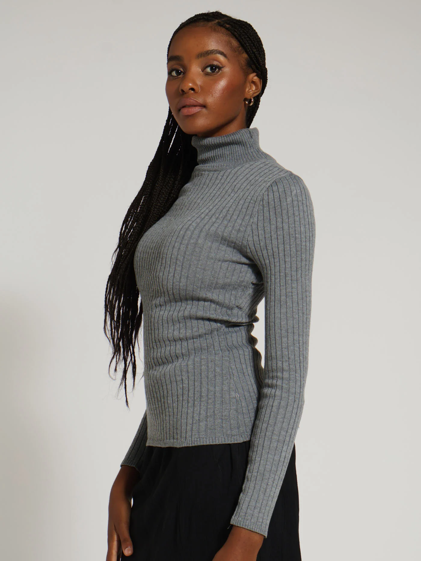 Mini Cable Core Poloneck Knitwear - Grey - Image 2