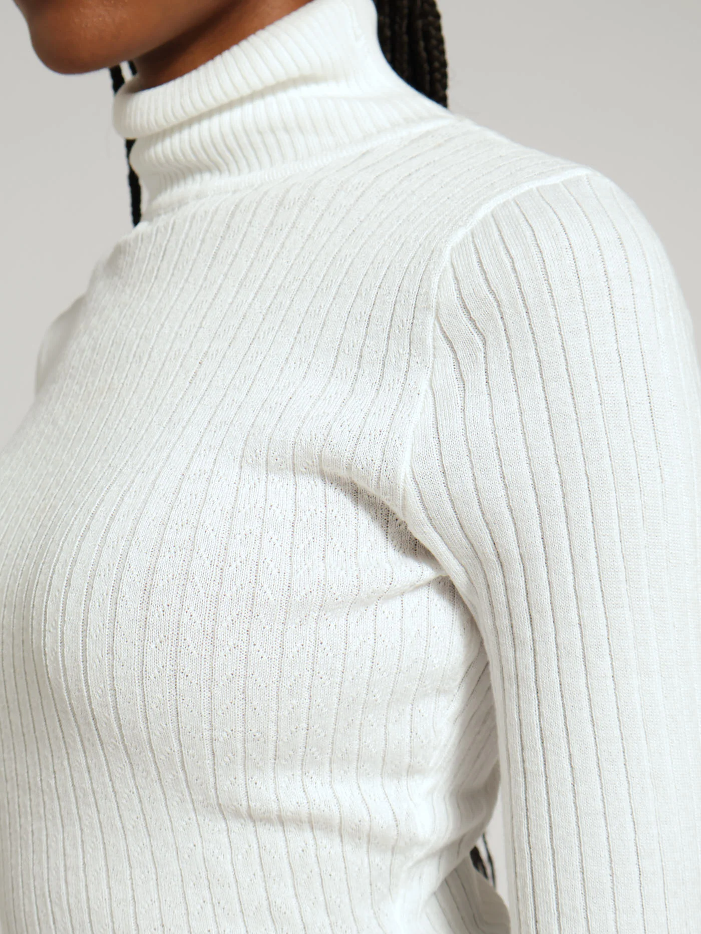 Mini Cable Core Poloneck Knitwear - White - Image 4