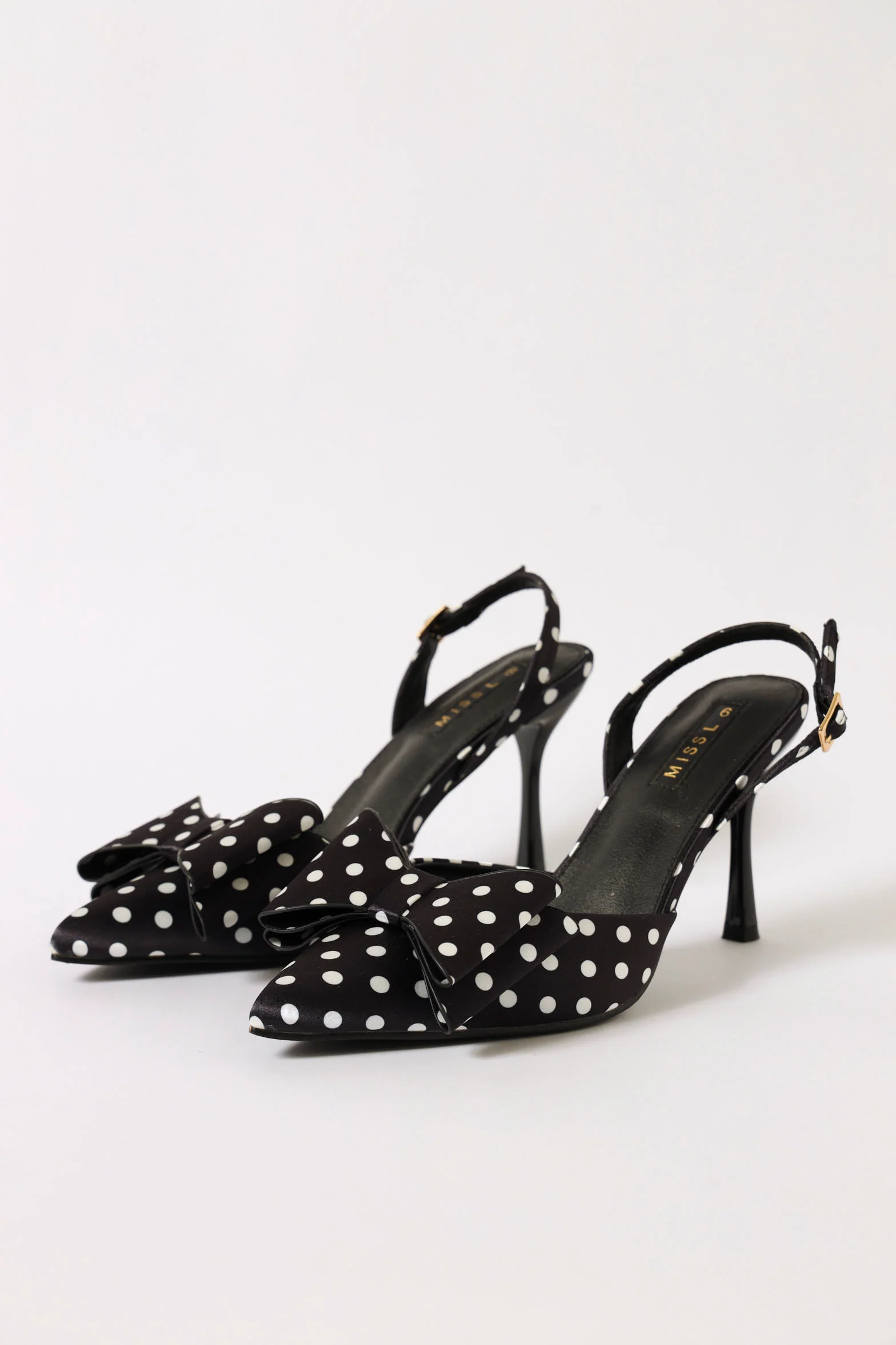 Mini Polka Dot Bow Slingback Court - Black