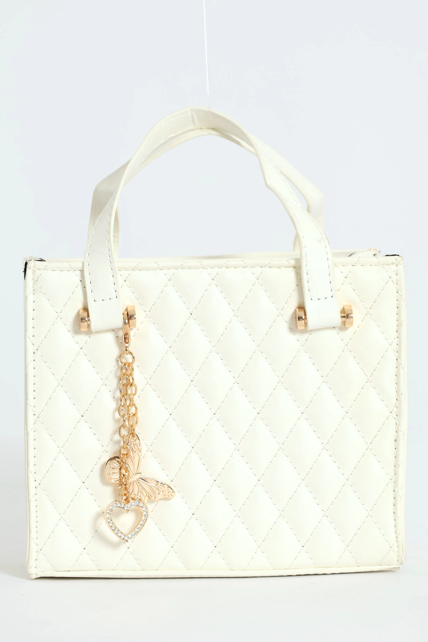 Mini Tote Bag With Heart Charm - White