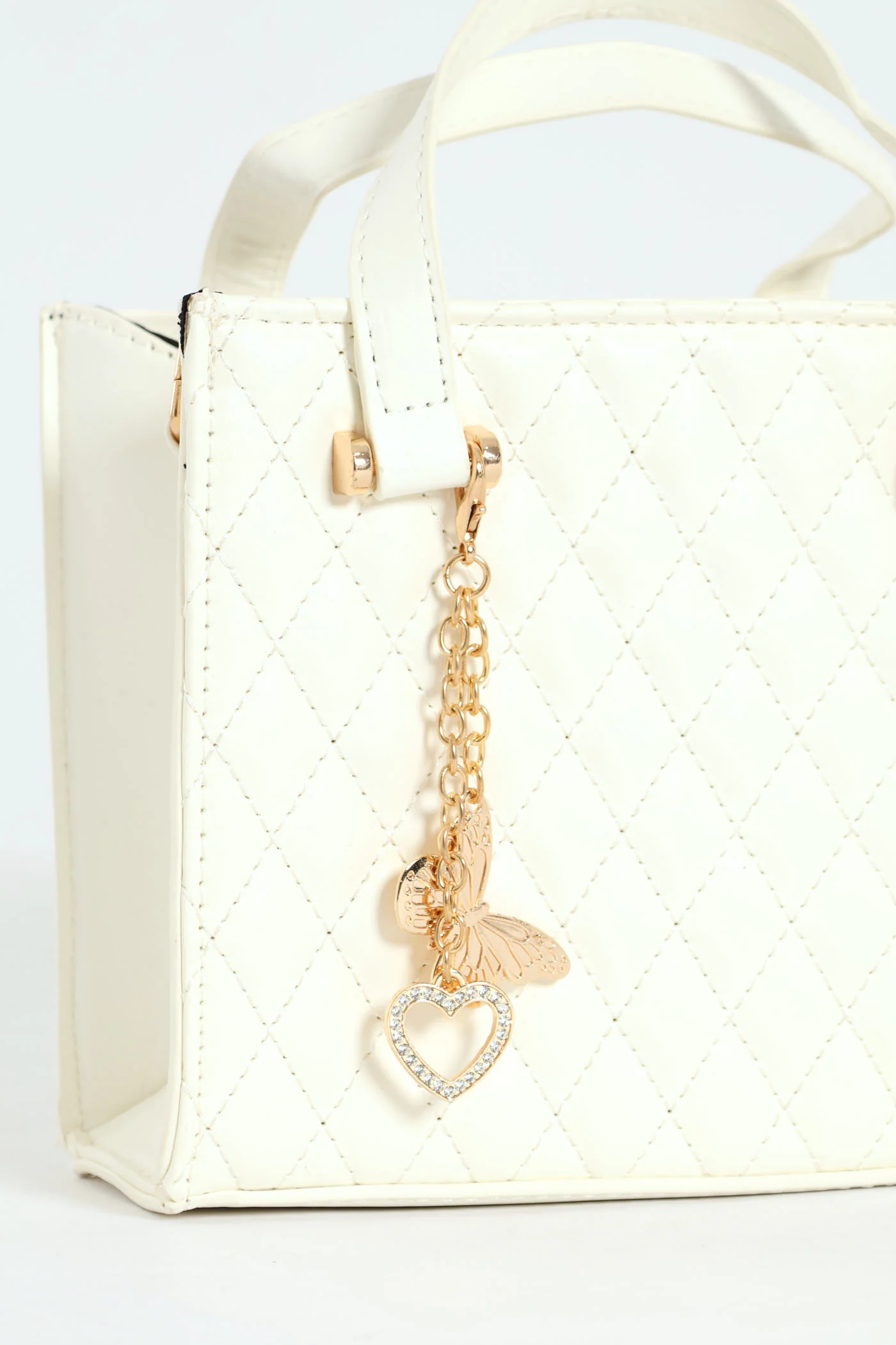 Mini Tote Bag With Heart Charm - White - Image 3