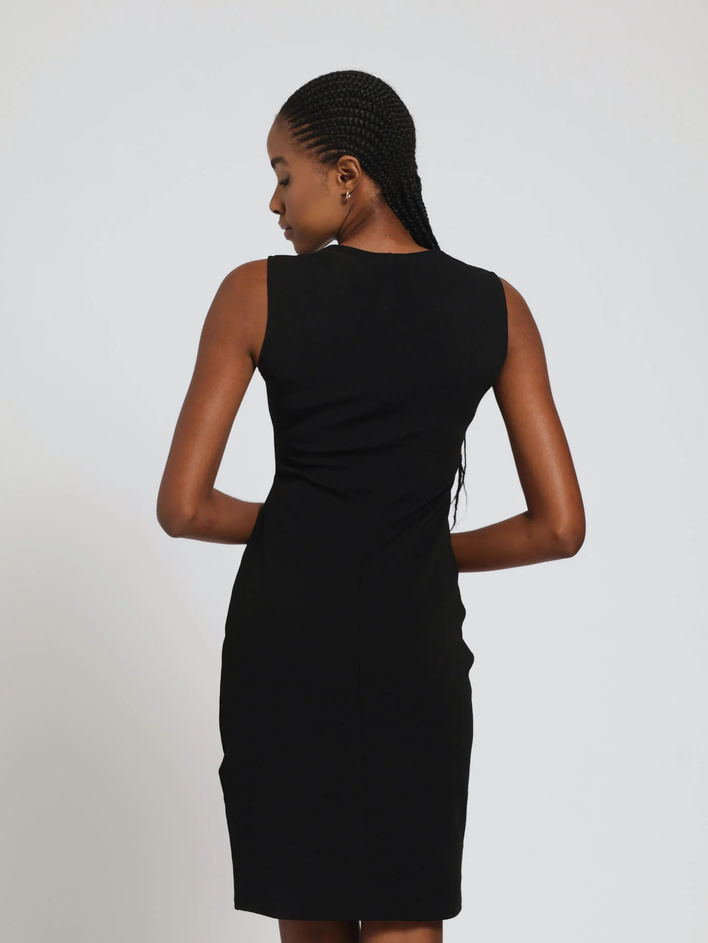 Mock Wrap Blazer Dress With Button Detail - Jet Black - Image 3