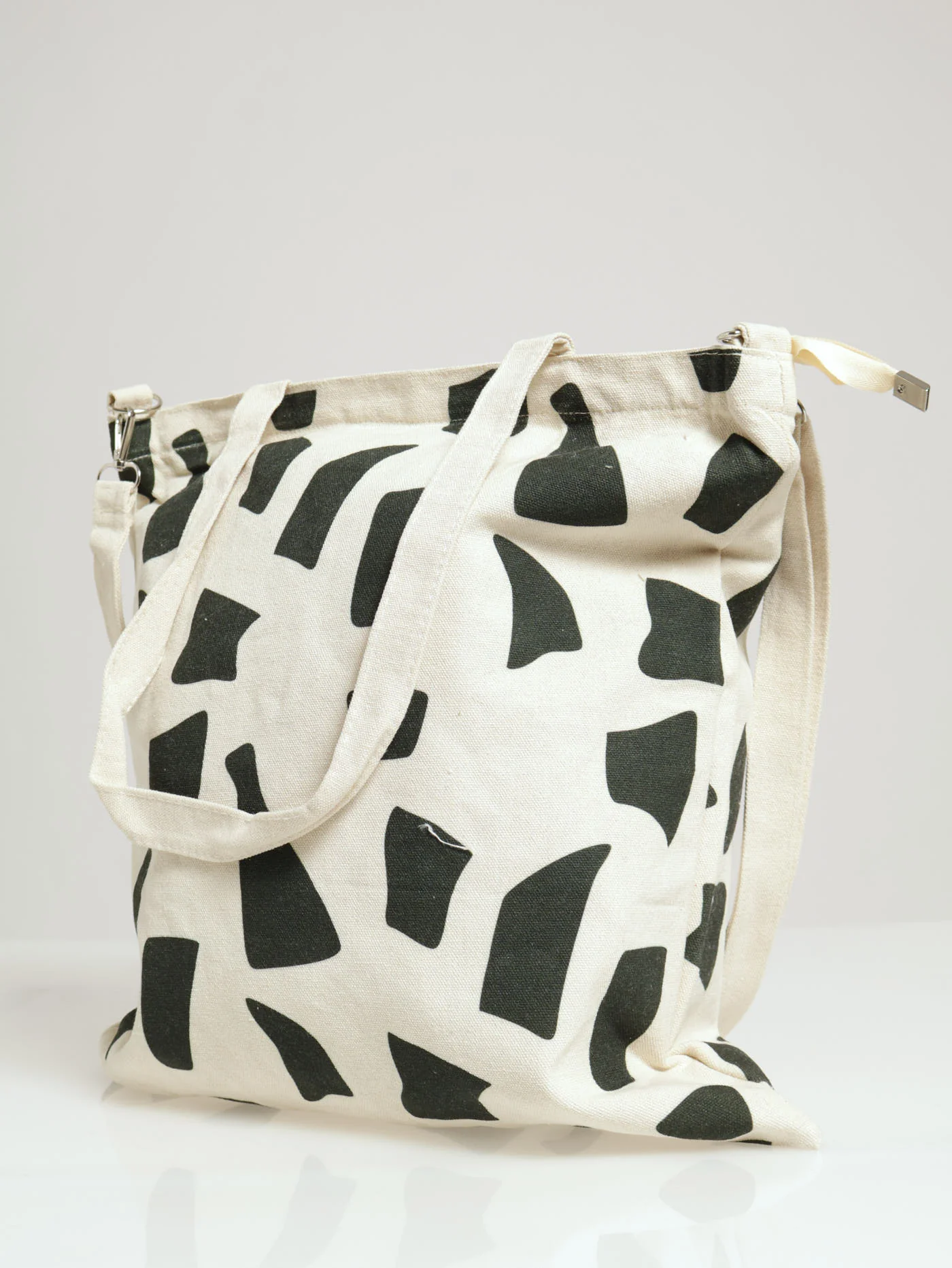 Monochrome Geo Canvas Shopper Bag - Cream - Image 2