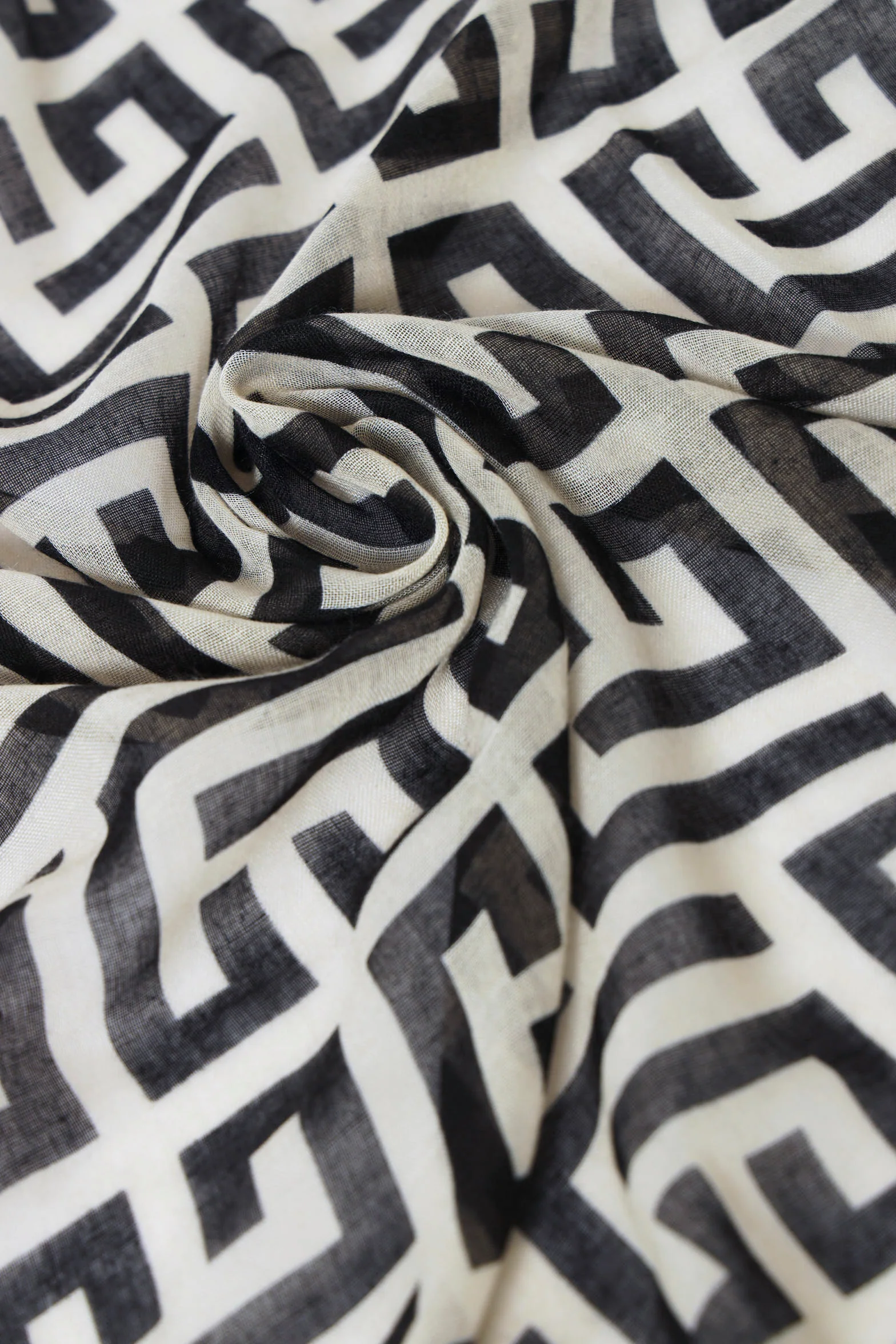 Monogram Allover Print Sheer Scarf - Black/Cream - Image 2