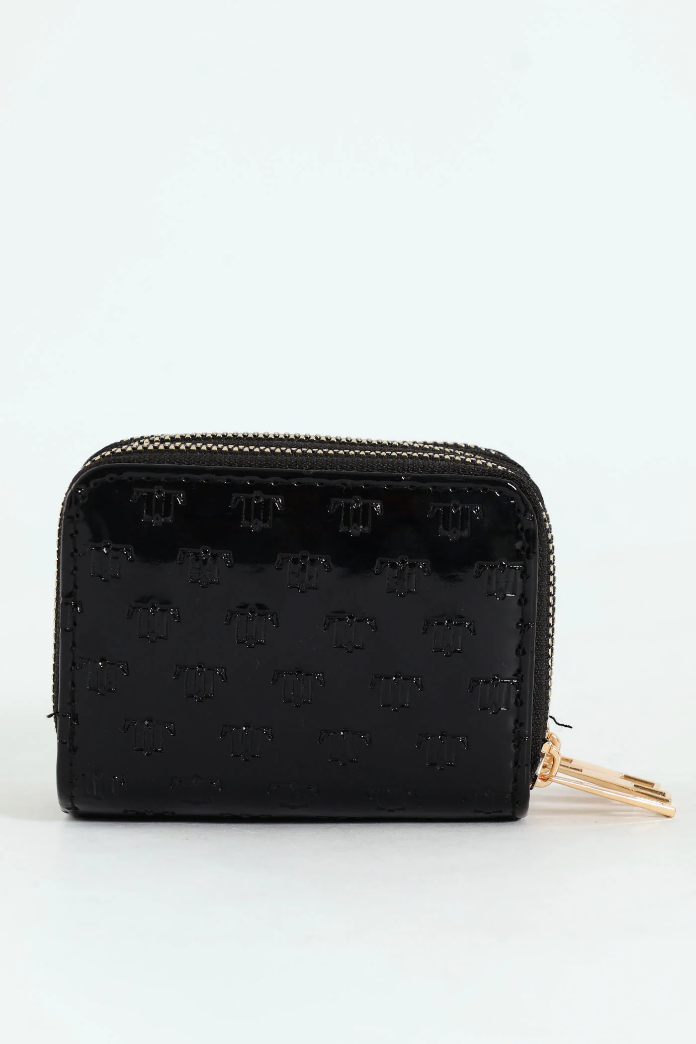 Monogram Ebossed Triple Zip Wallet - Black