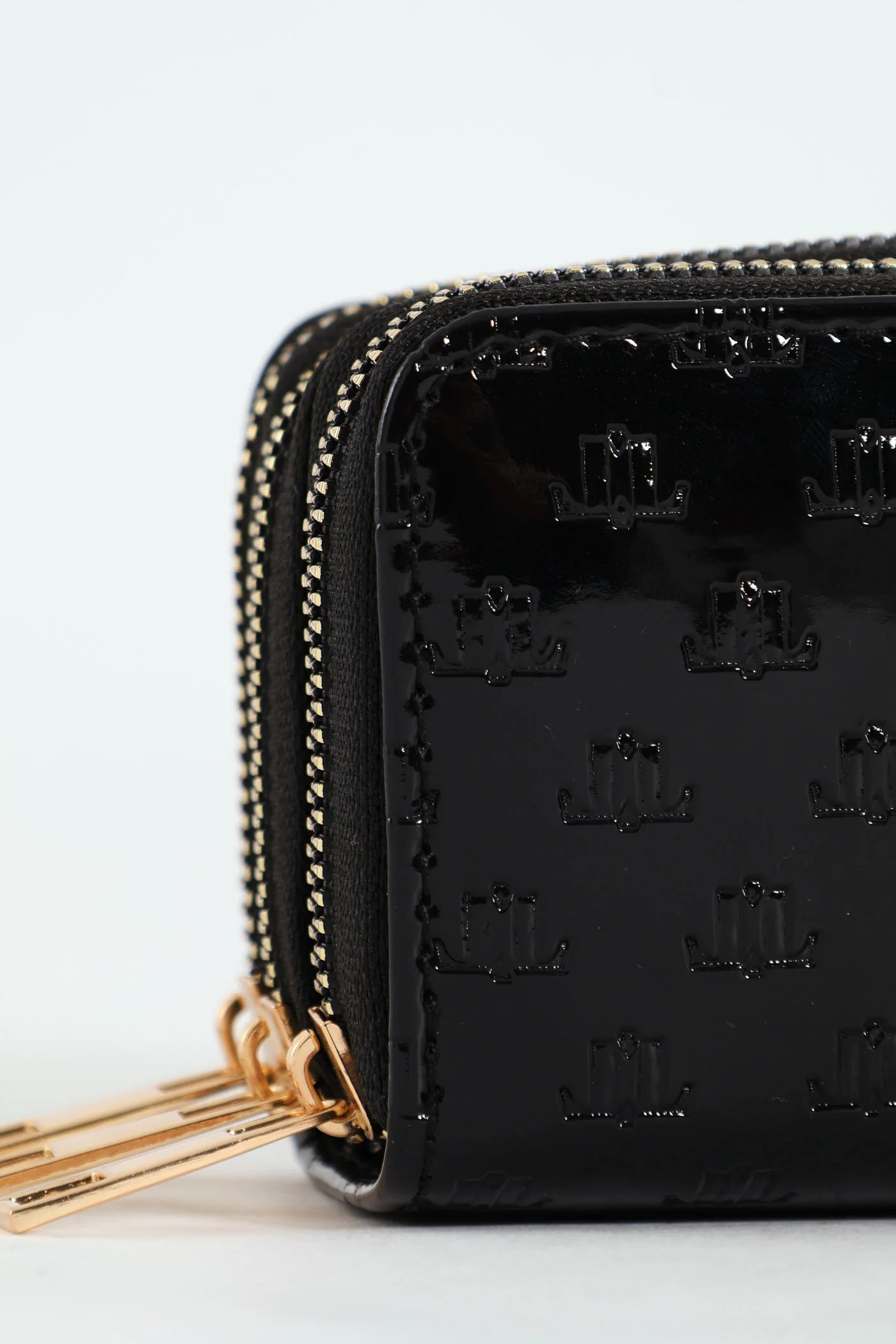 Monogram Ebossed Triple Zip Wallet - Black - Image 5