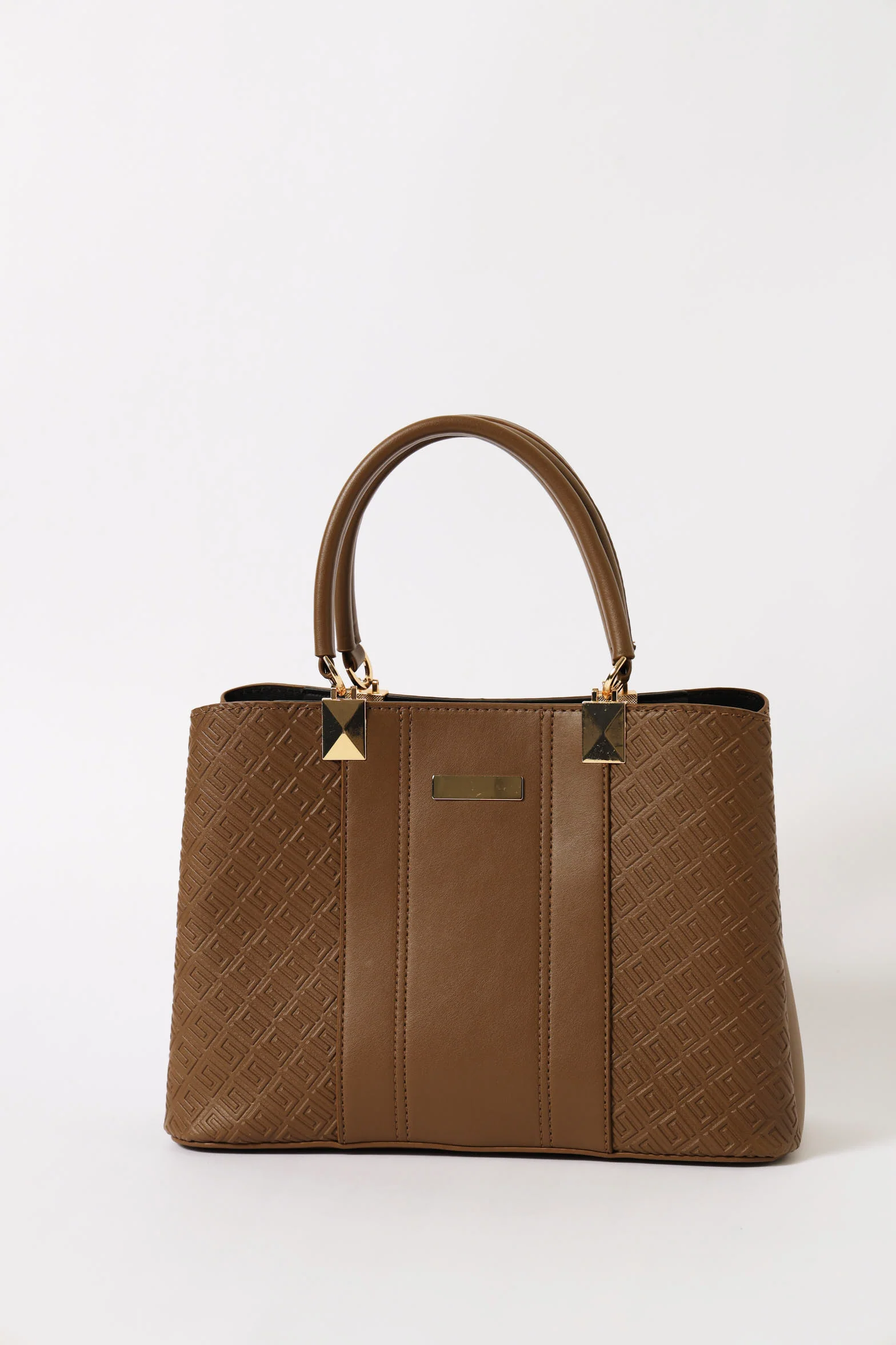 Monogram Embossed Metal Trim Shopper Bag - Brown - Image 2
