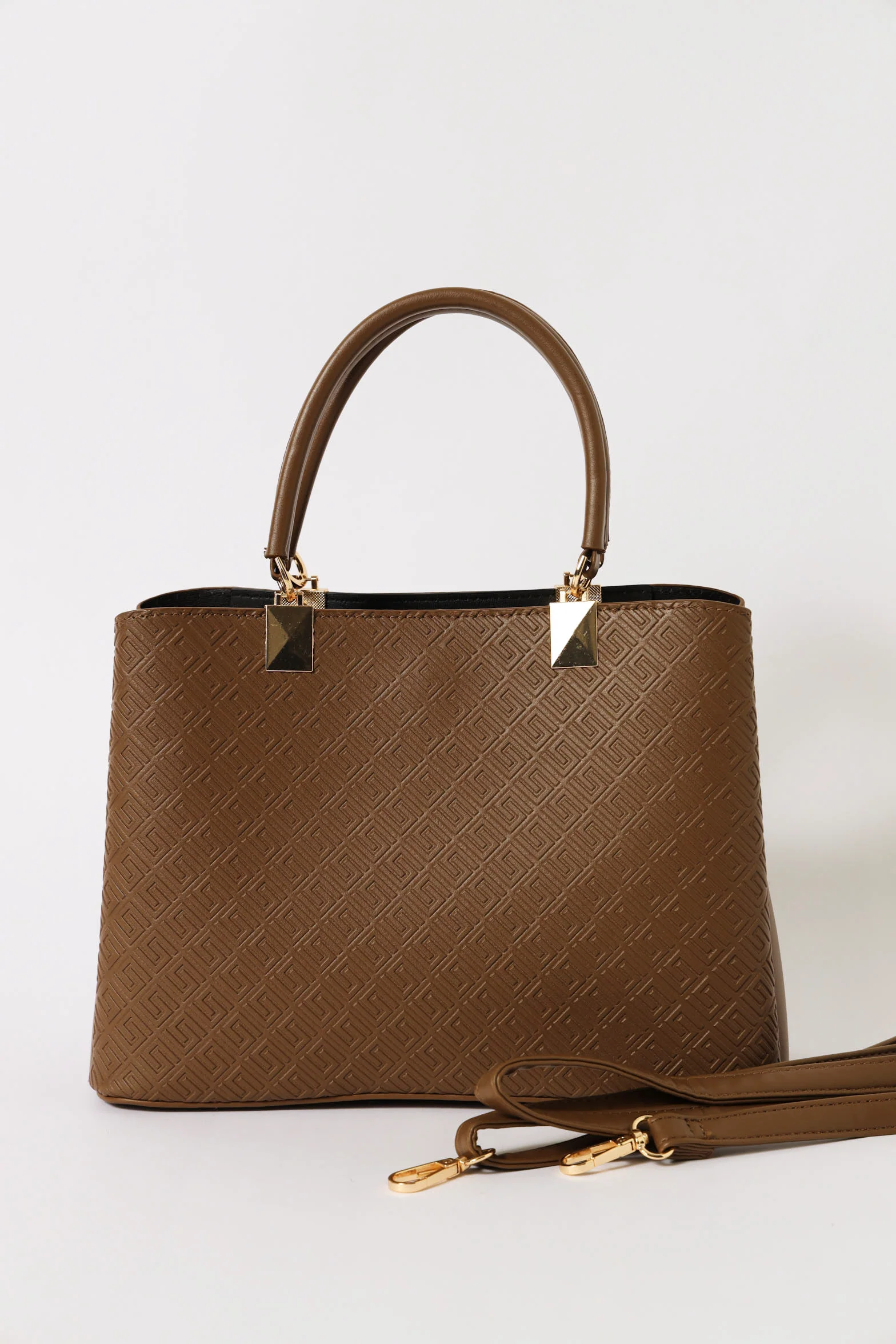 Monogram Embossed Metal Trim Shopper Bag - Brown - Image 3