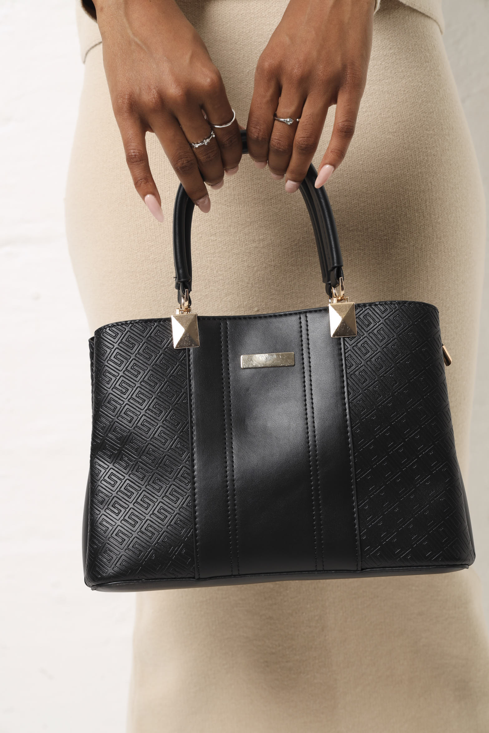 Monogram Embossed Shopper Bag - Black