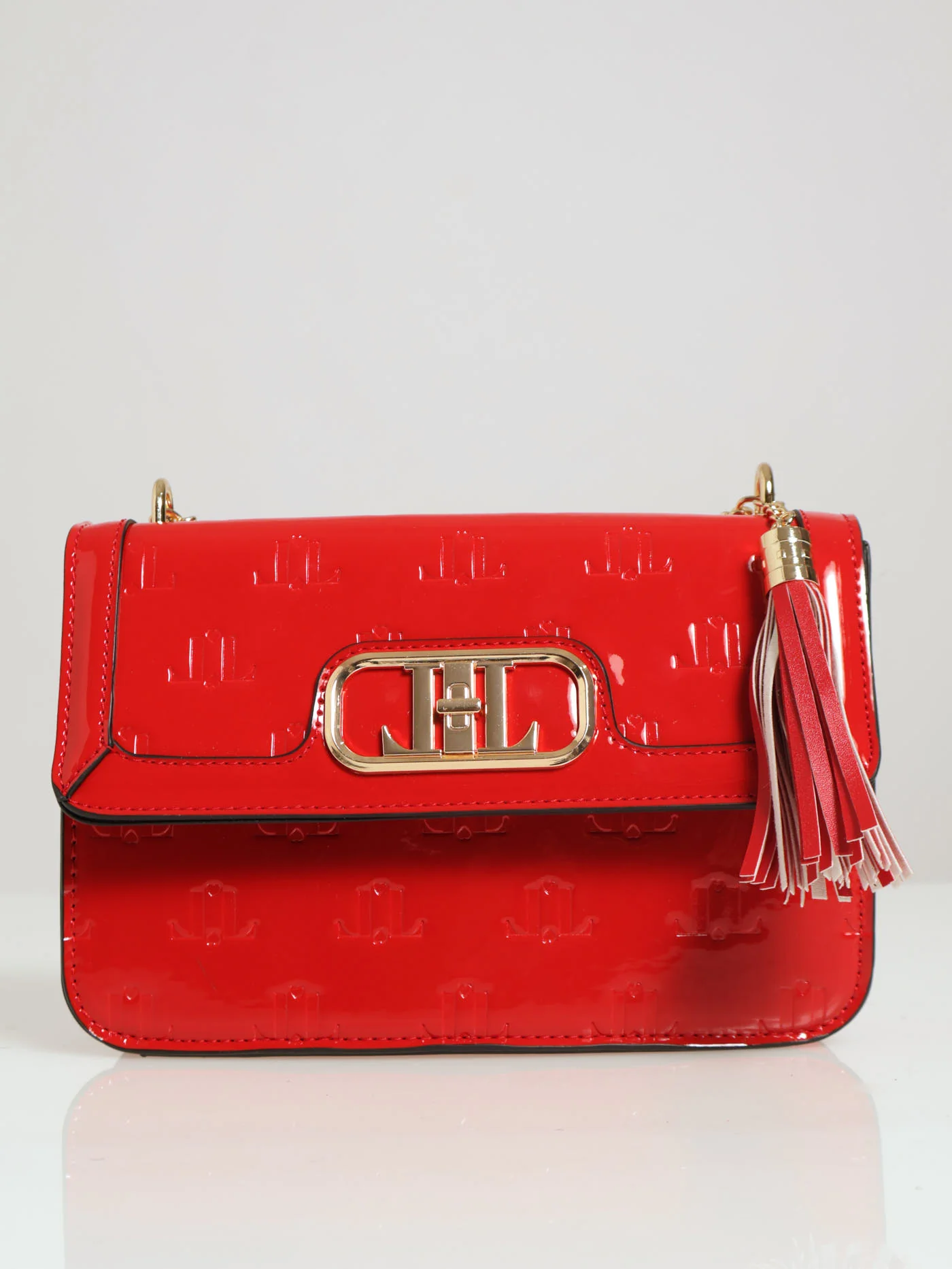 Monogram Embossed Tassel Trim Baguette Bag - Red - Image 5