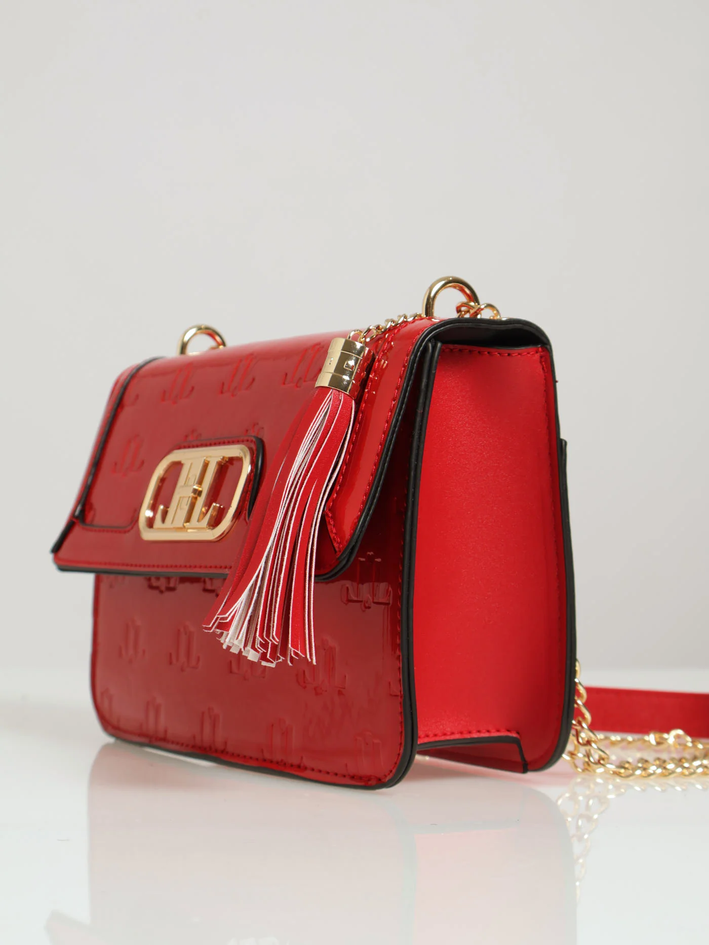 Monogram Embossed Tassel Trim Baguette Bag - Red - Image 6