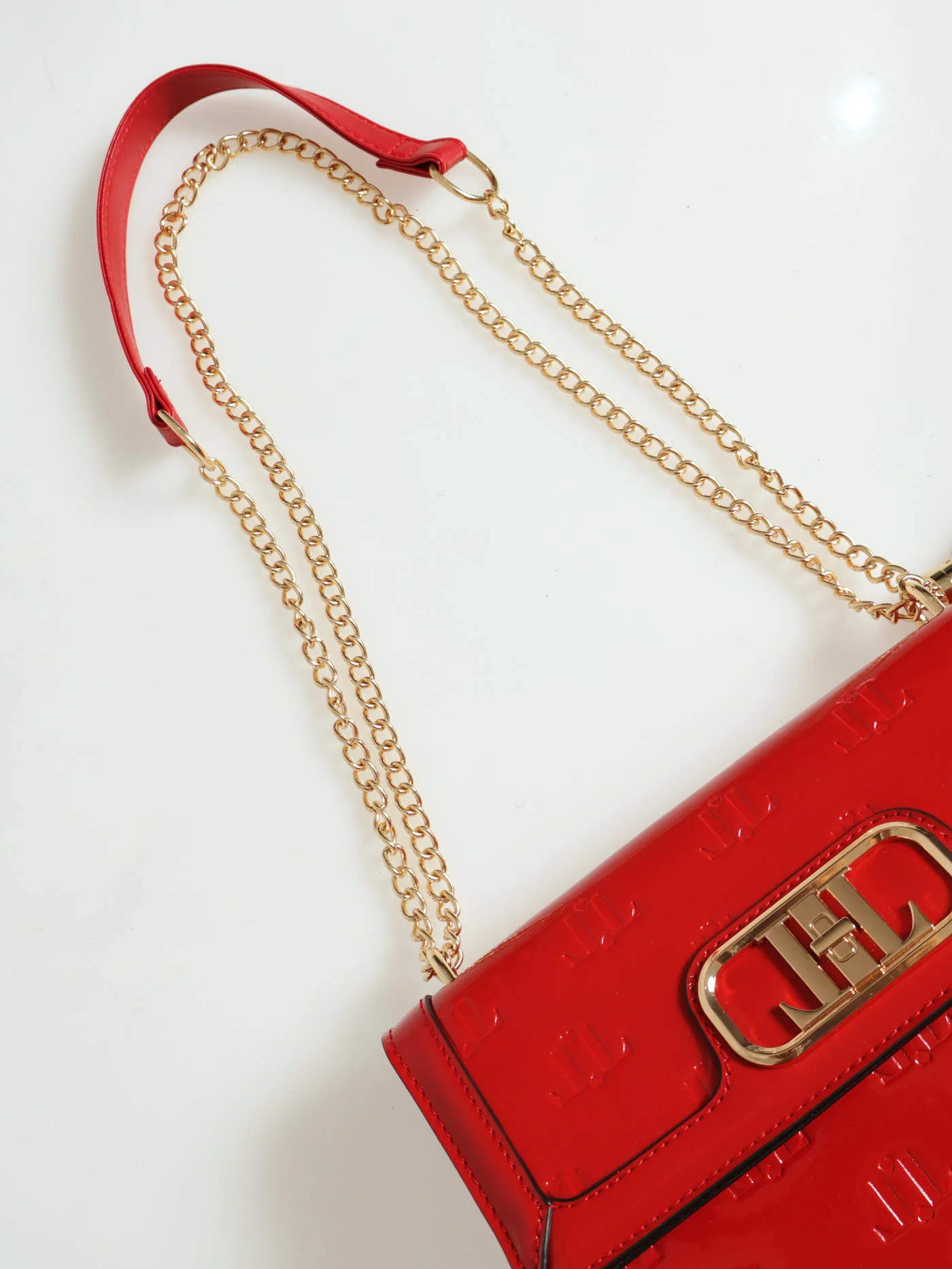 Monogram Embossed Tassel Trim Baguette Bag - Red - Image 8