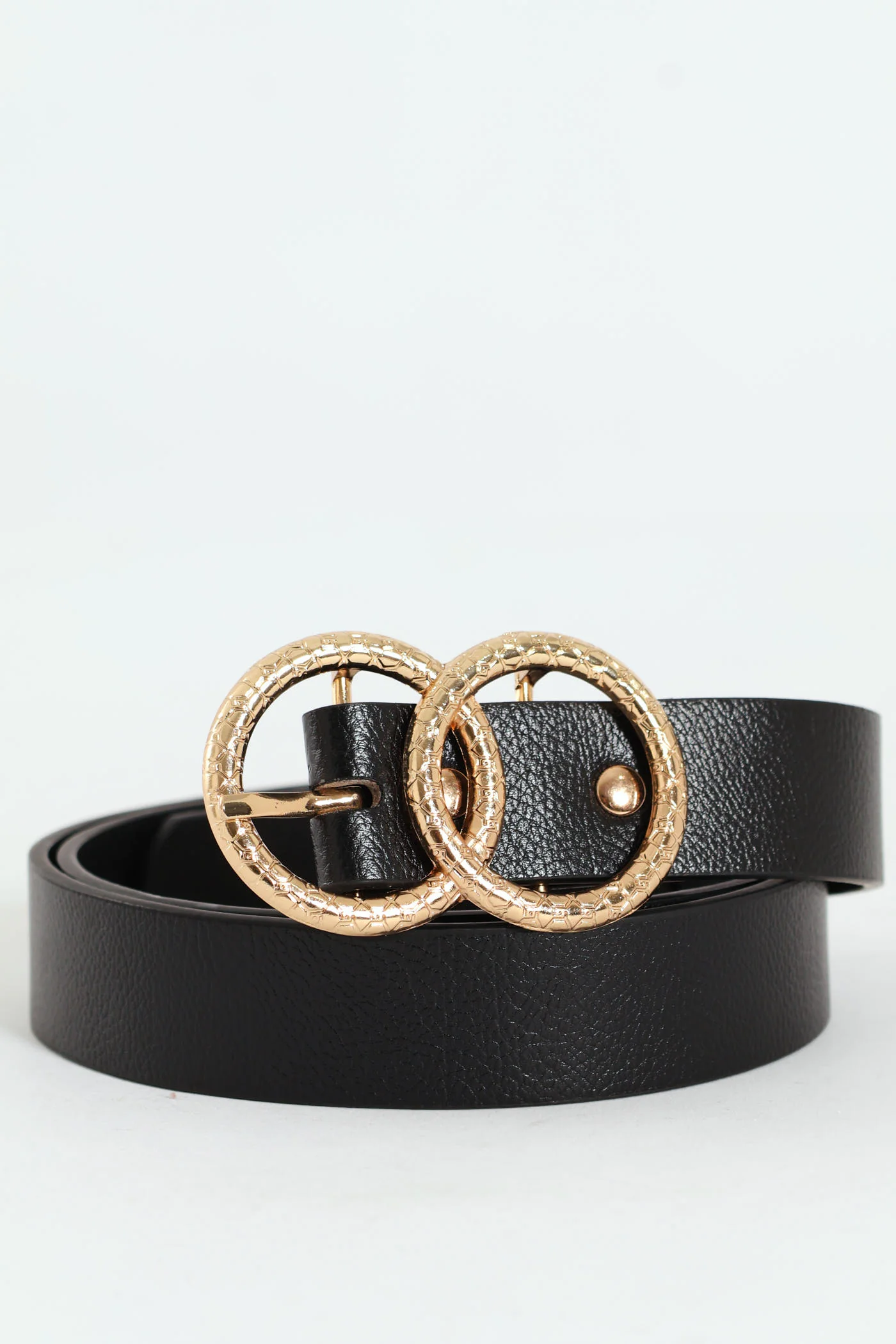 Monogram Engraved Double Ring Buckle Belt - Black