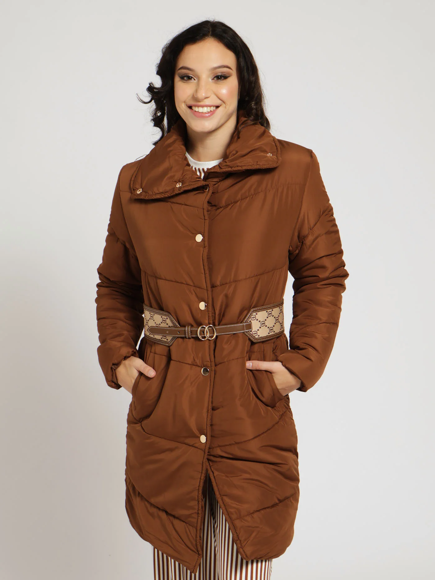 Monogram Metal Trim Waisted Belt - Brown - Image 4