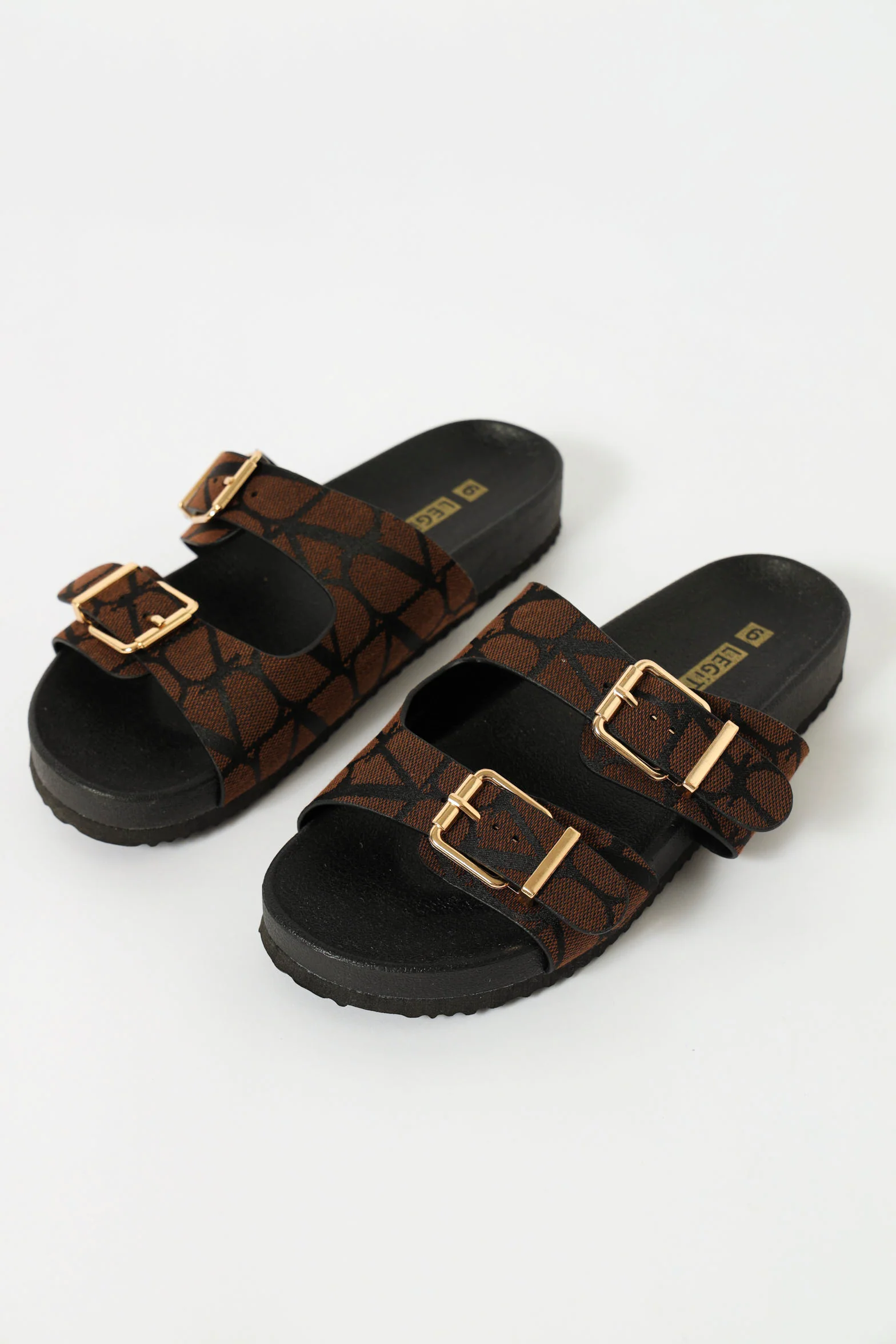 Monogram Print Double Strap Moulded Sandal - Chocolate