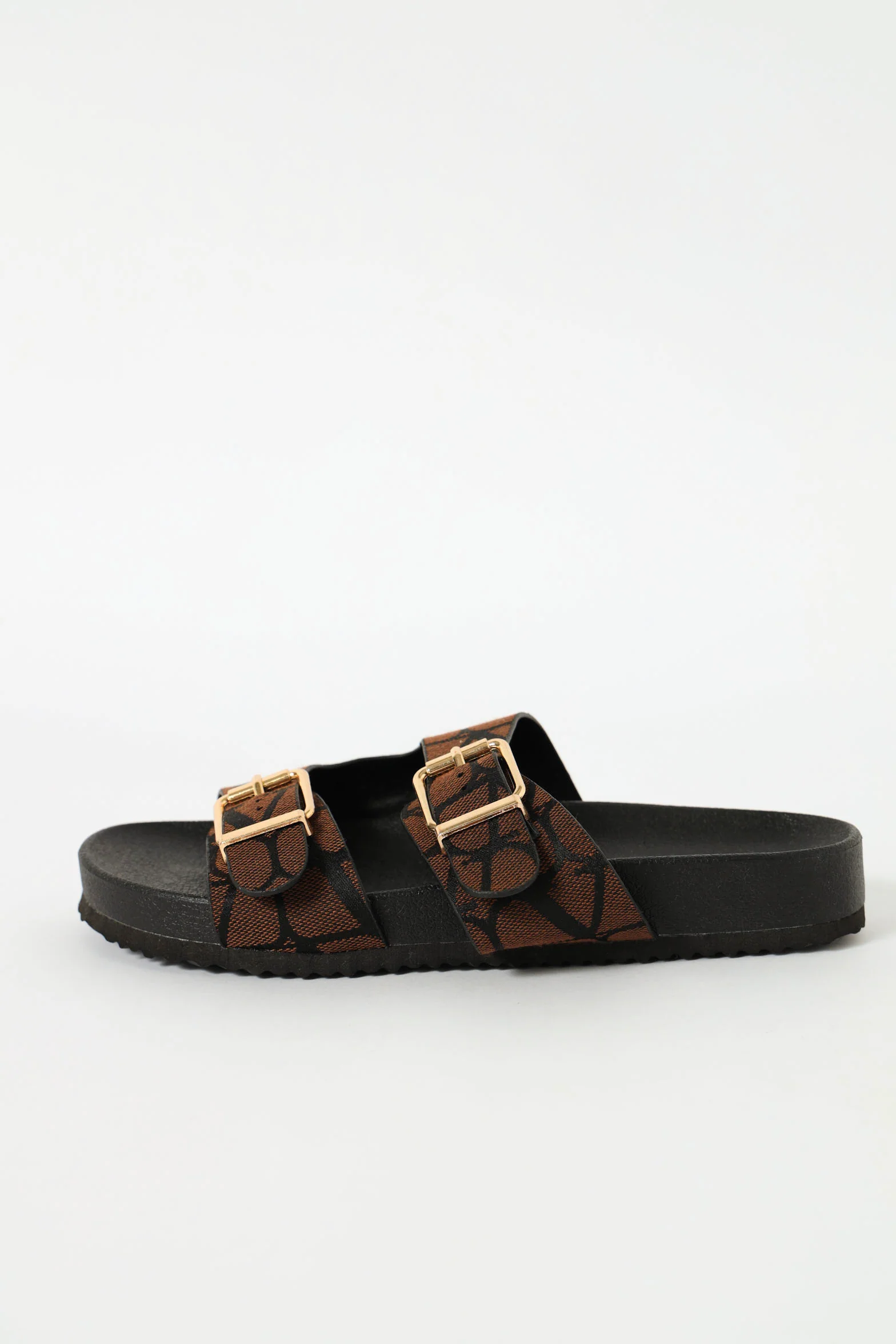 Monogram Print Double Strap Moulded Sandal - Chocolate - Image 3