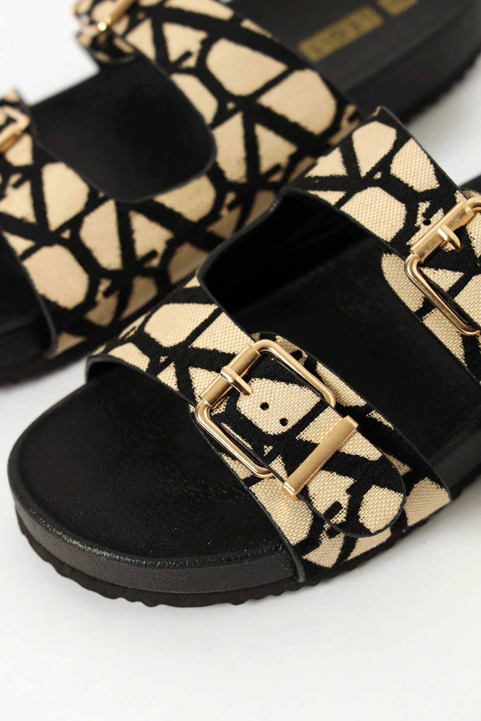 Monogram Print Double Strap Sandal - Black/Beige - Image 2