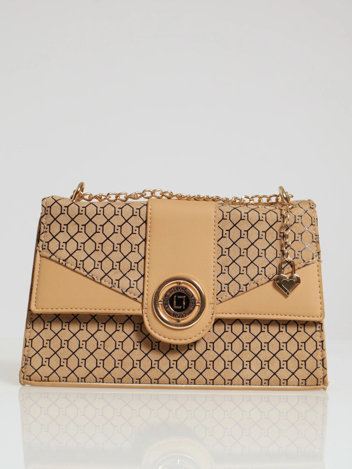 Monogram Round Metal Trim Satchel Bag - Beige